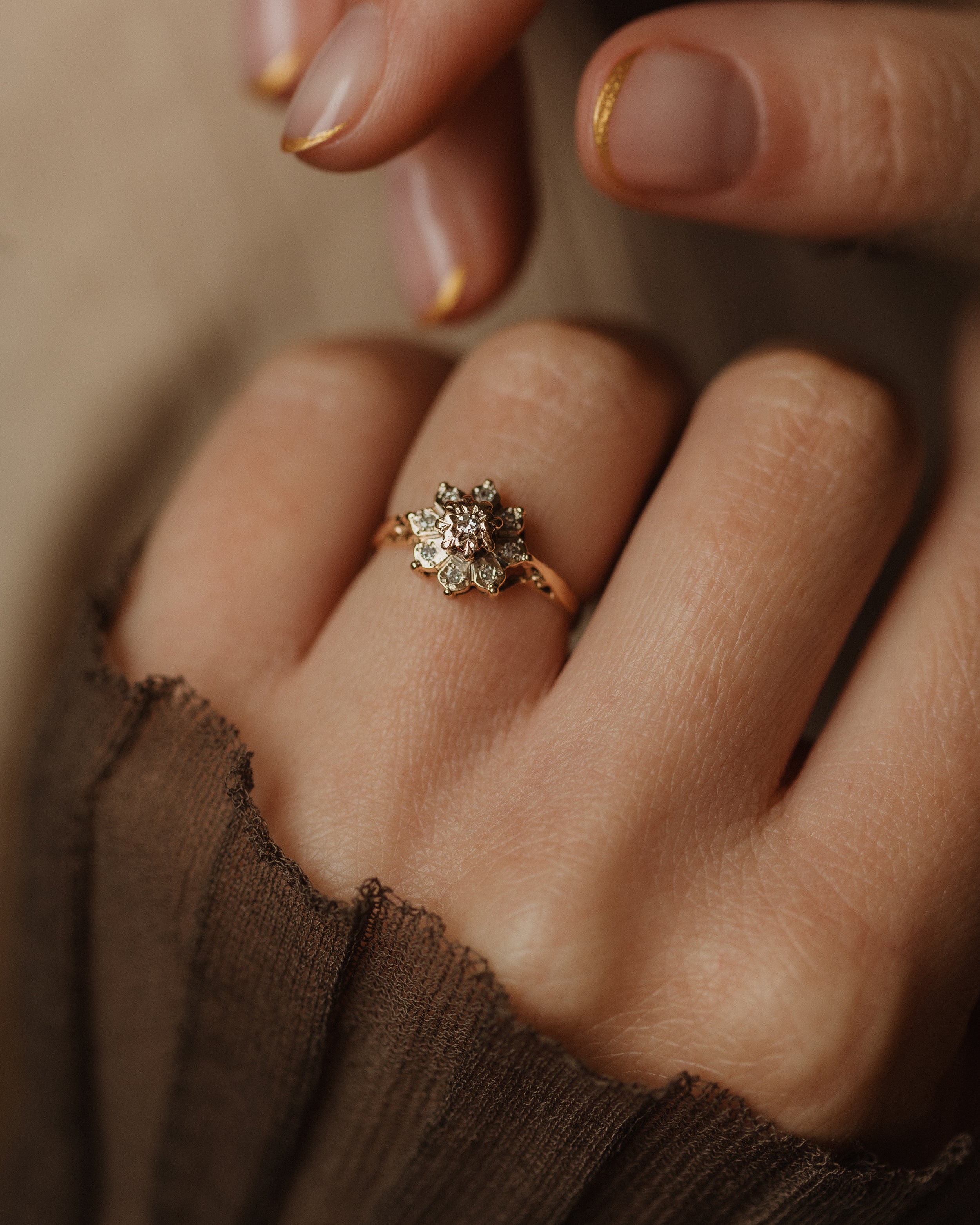 Image of Gladys Vintage 9ct Gold Diamond Cluster Ring