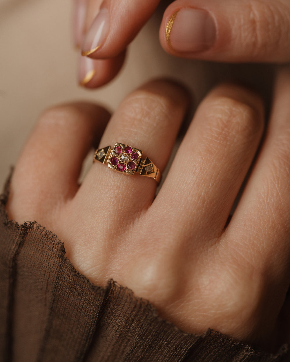 Henrietta Antique 15ct Gold Ruby & Diamond Cluster Ring