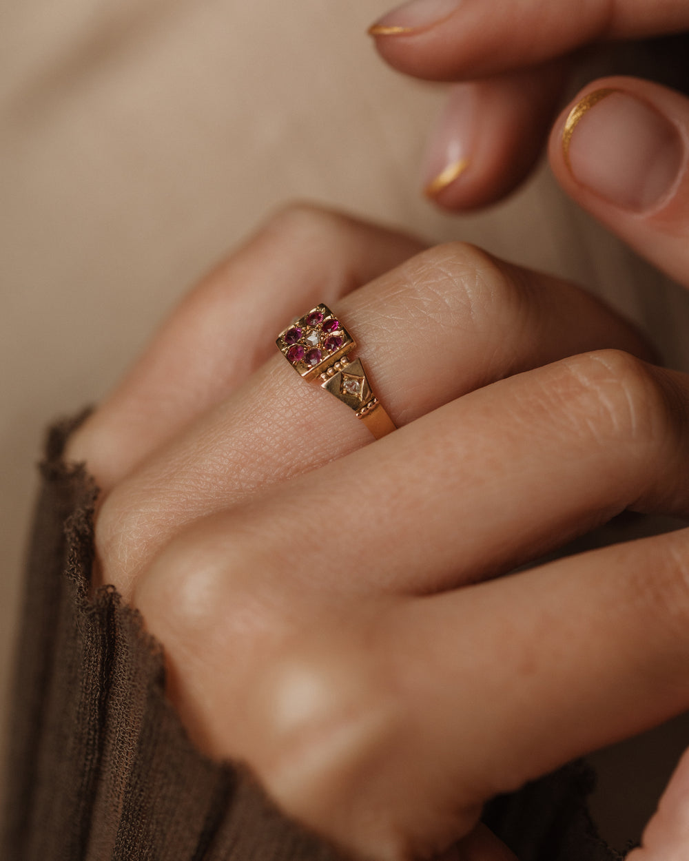 Henrietta Antique 15ct Gold Ruby & Diamond Cluster Ring