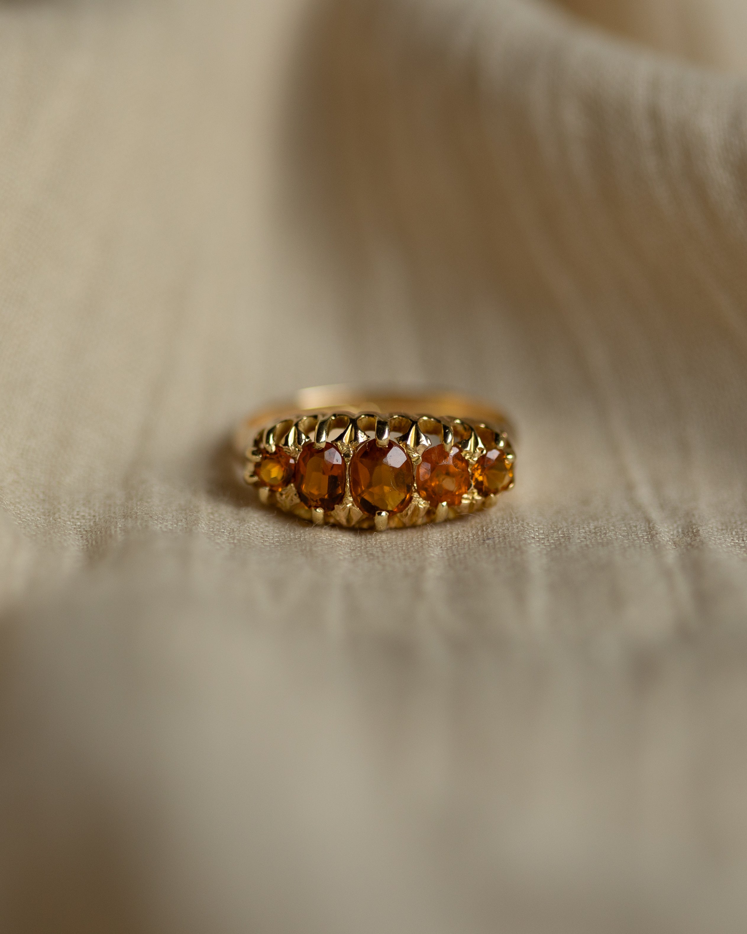 Millicent 1916 Antique 18ct Gold Five Stone Citrine Ring