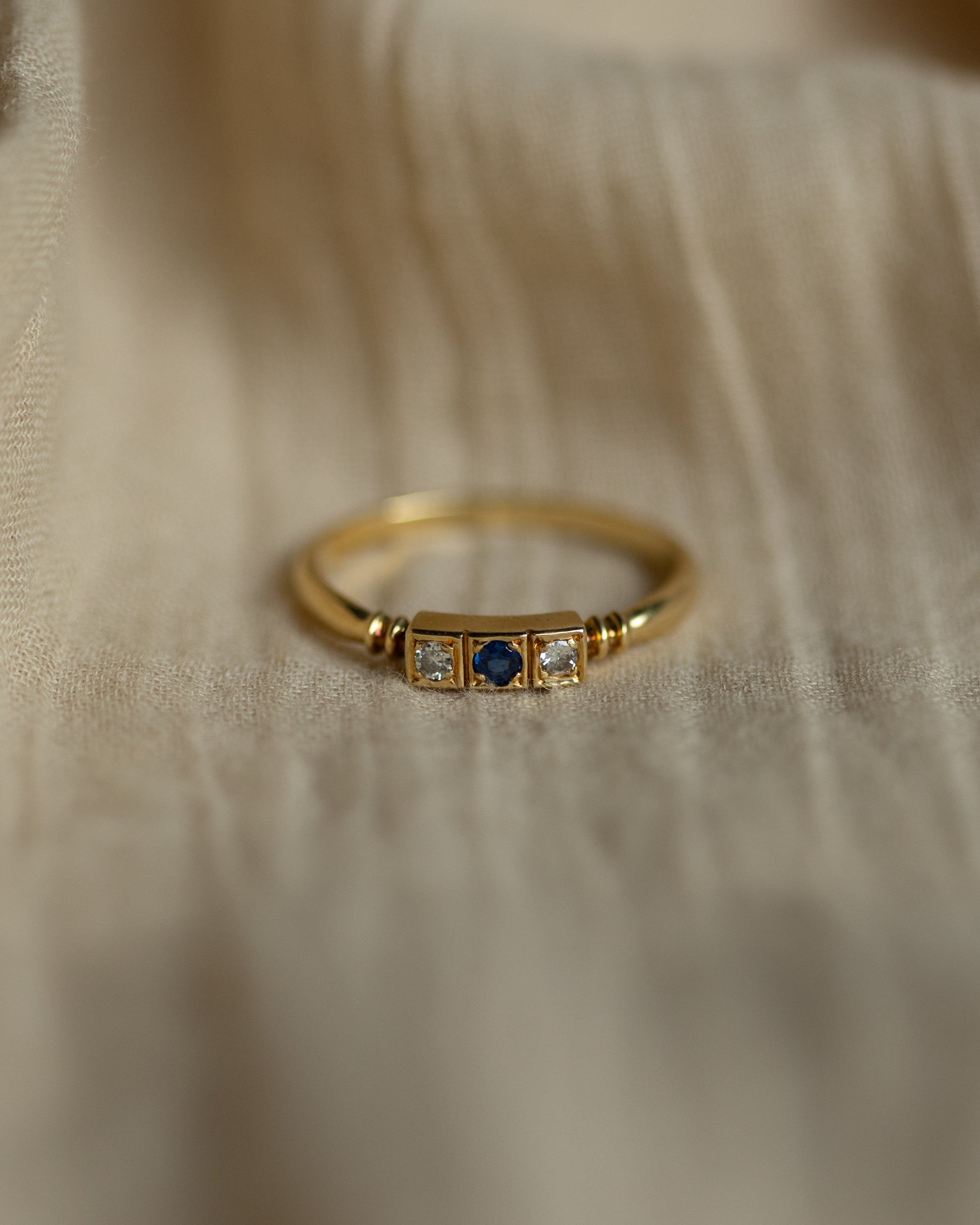 Image of Marcella 1978 Vintage 18ct Gold Sapphire & Diamond Trilogy Ring