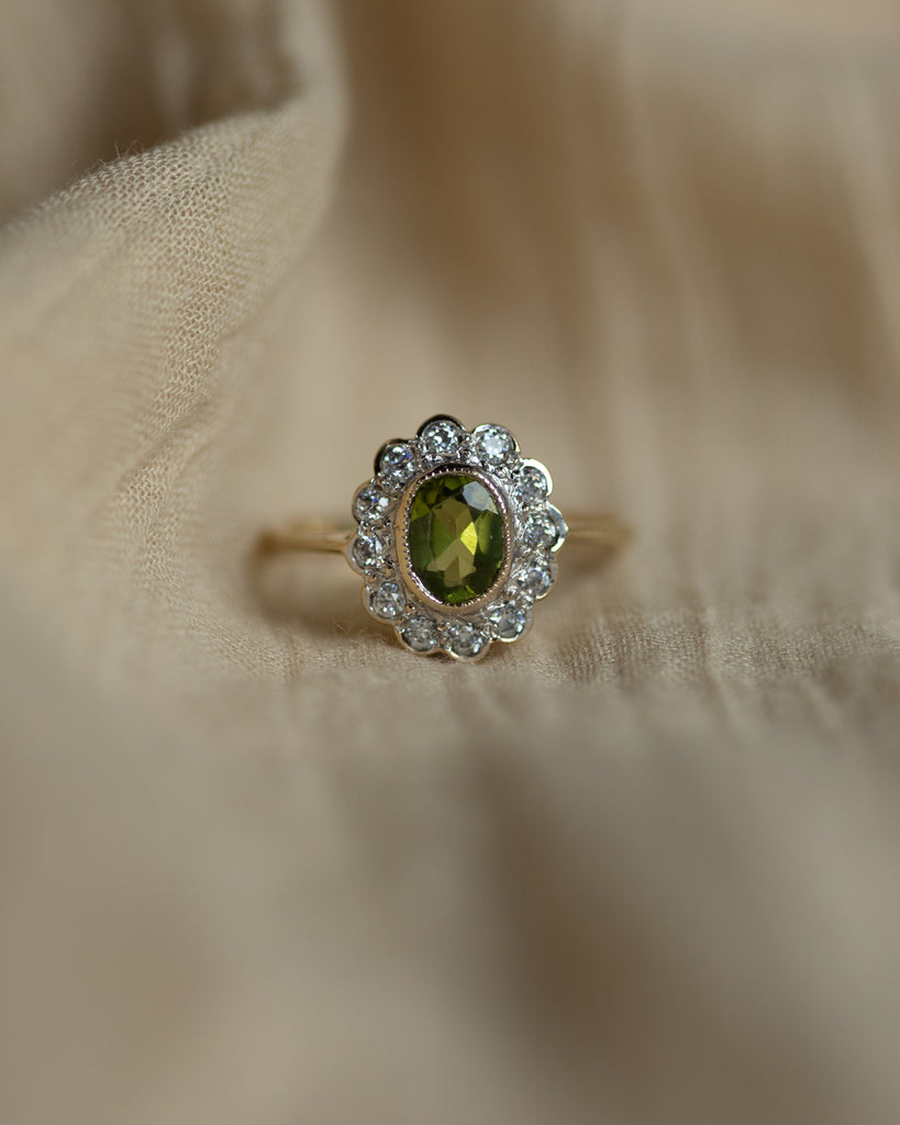 Alice 1991 Vintage 9ct Gold Peridot & Diamond Cluster Ring