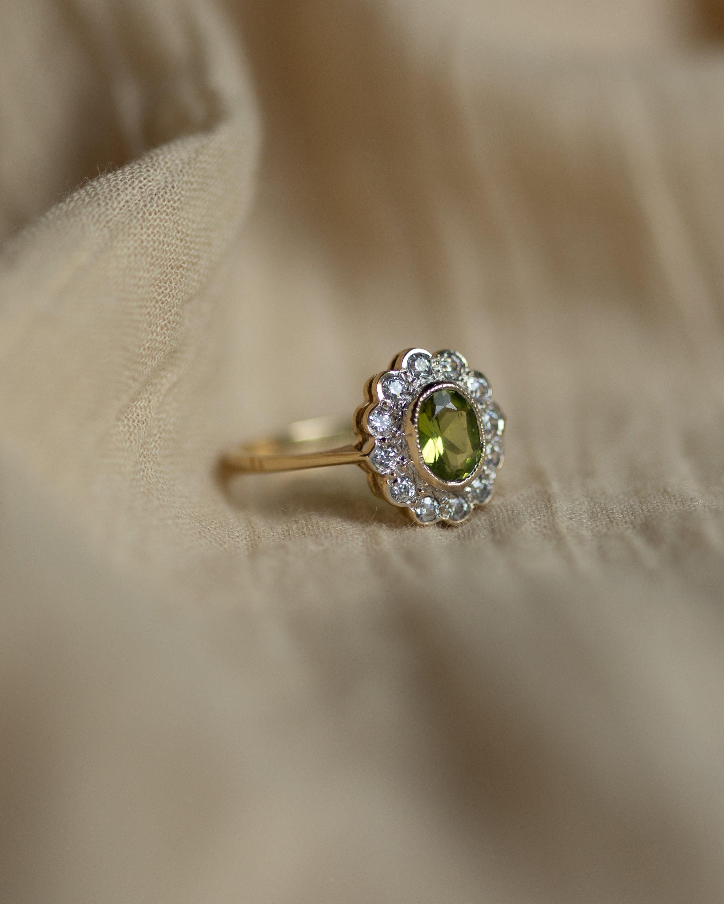 Alice 1991 Vintage 9ct Gold Peridot & Diamond Cluster Ring