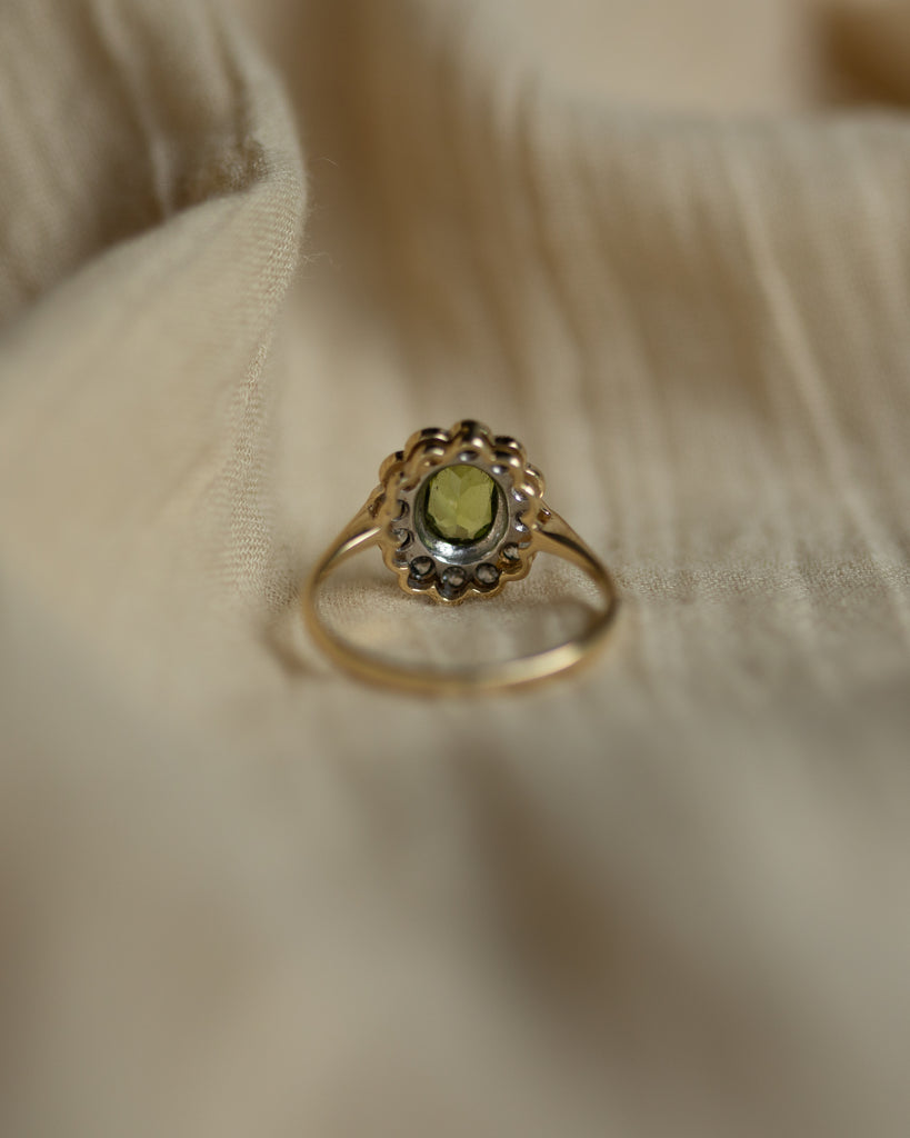 Alice 1991 Vintage 9ct Gold Peridot & Diamond Cluster Ring