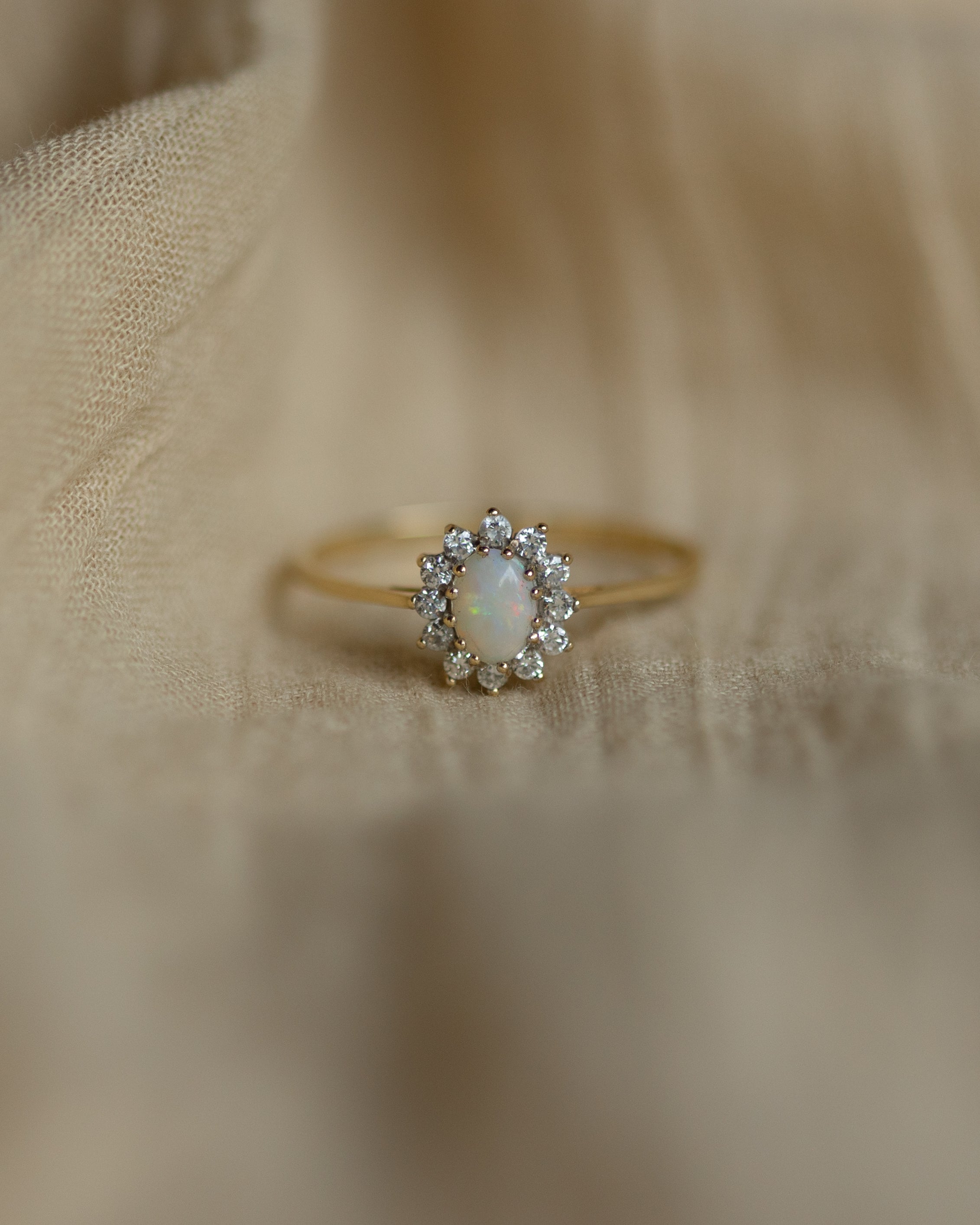 Rachael 1991 Vintage 9ct Gold Opal & CZ Cluster Ring