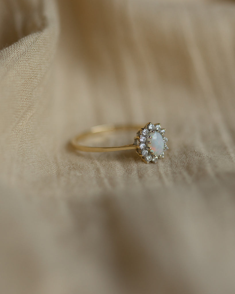 Rachael 1991 Vintage 9ct Gold Opal & CZ Cluster Ring