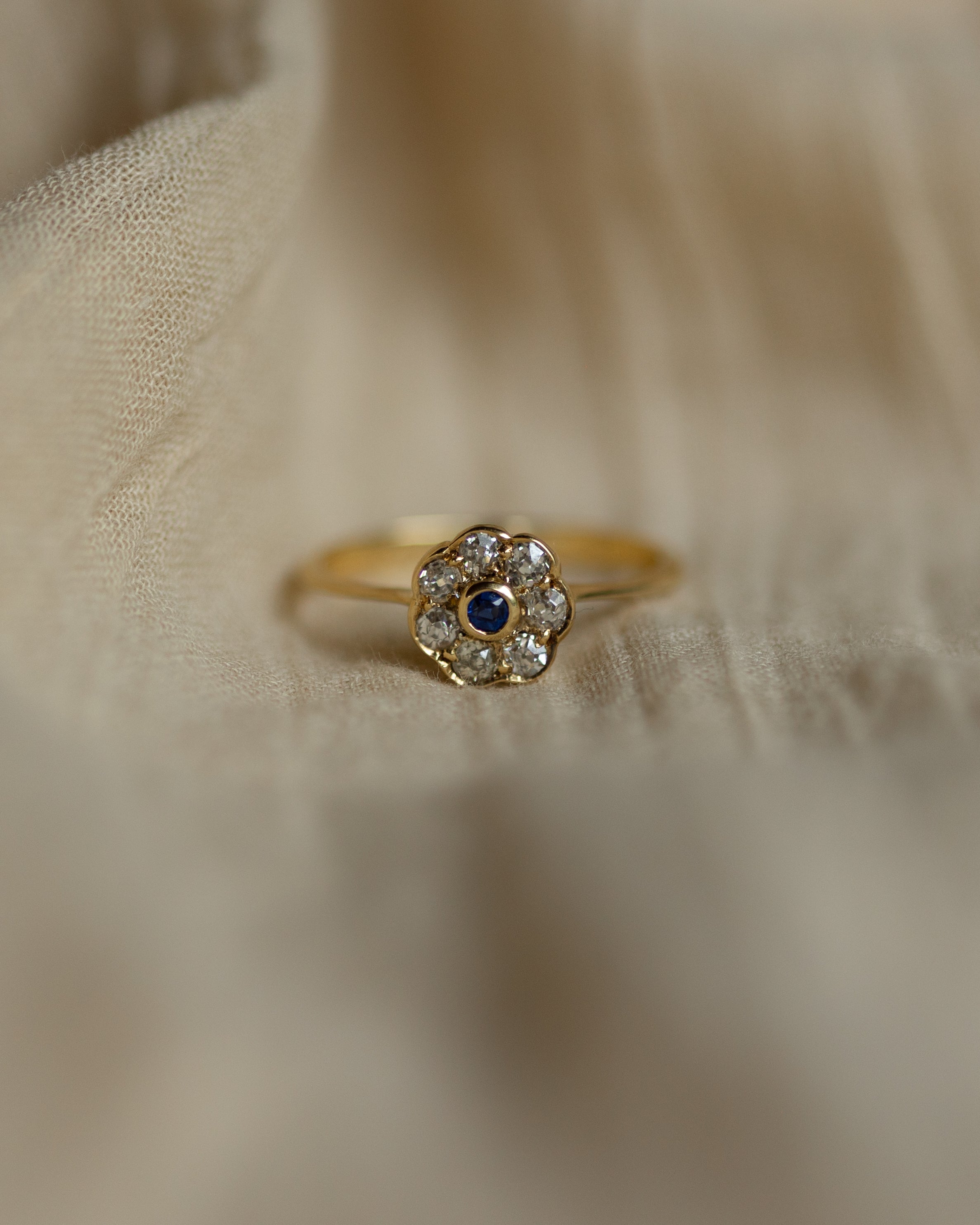 Image of Rosina Antique 18ct Gold Sapphire & Diamond Cluster Ring