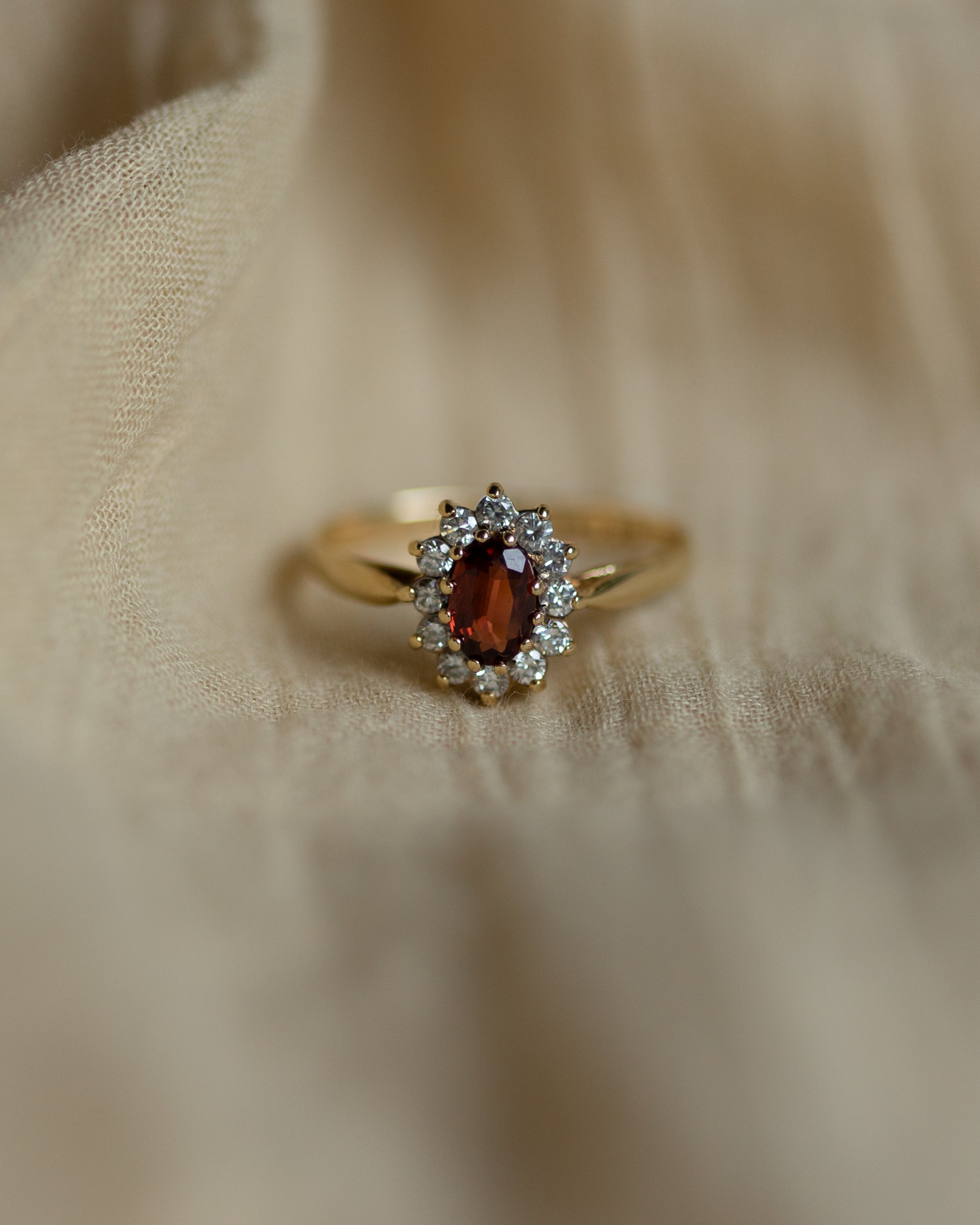 Iris 1986 Vintage 9ct Gold Garnet & CZ Cluster Ring