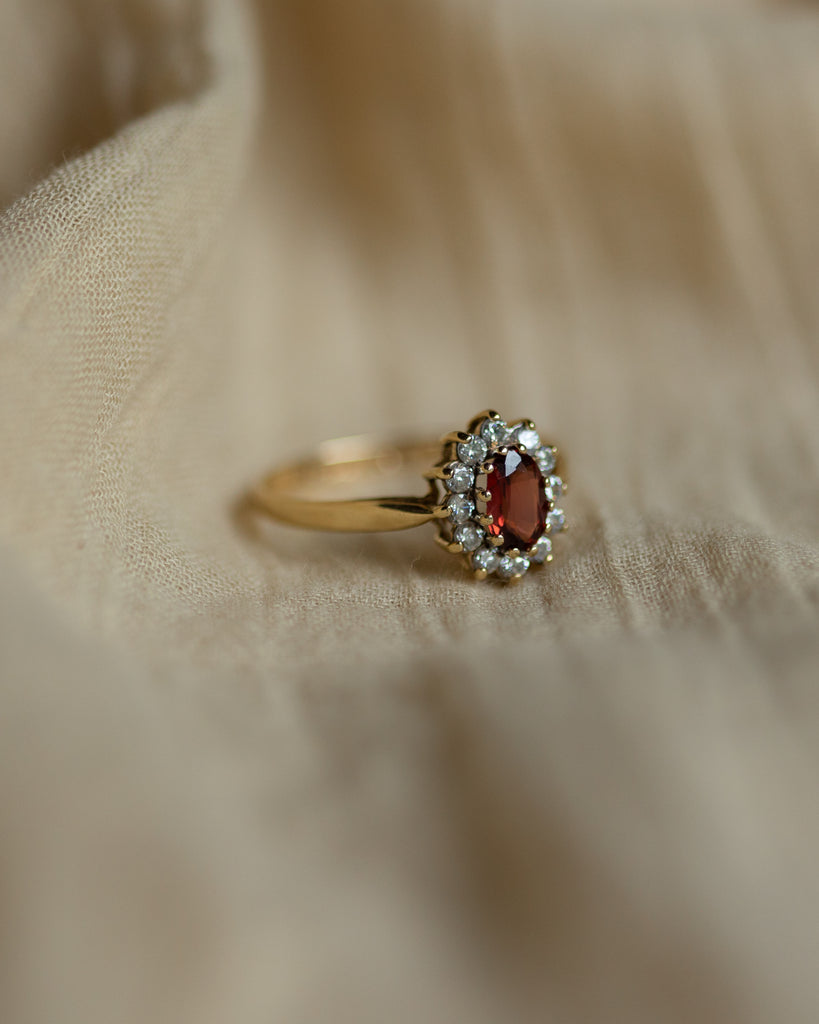 Iris 1986 Vintage 9ct Gold Garnet & CZ Cluster Ring