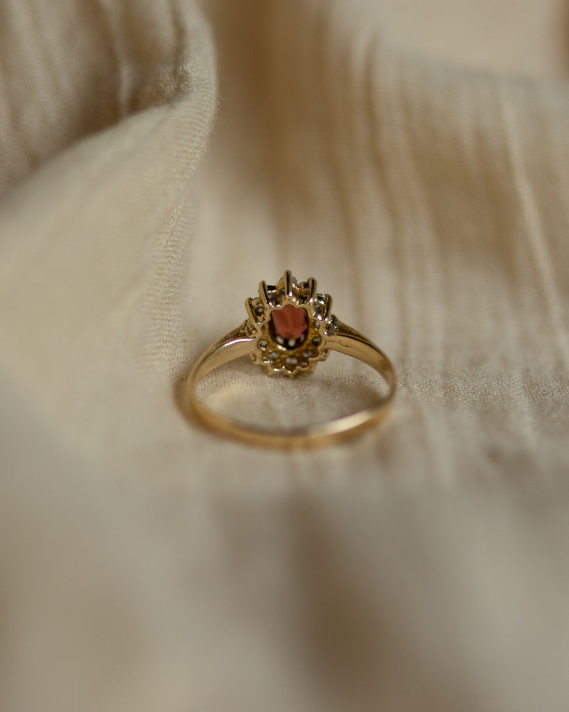 Iris 1986 Vintage 9ct Gold Garnet & CZ Cluster Ring