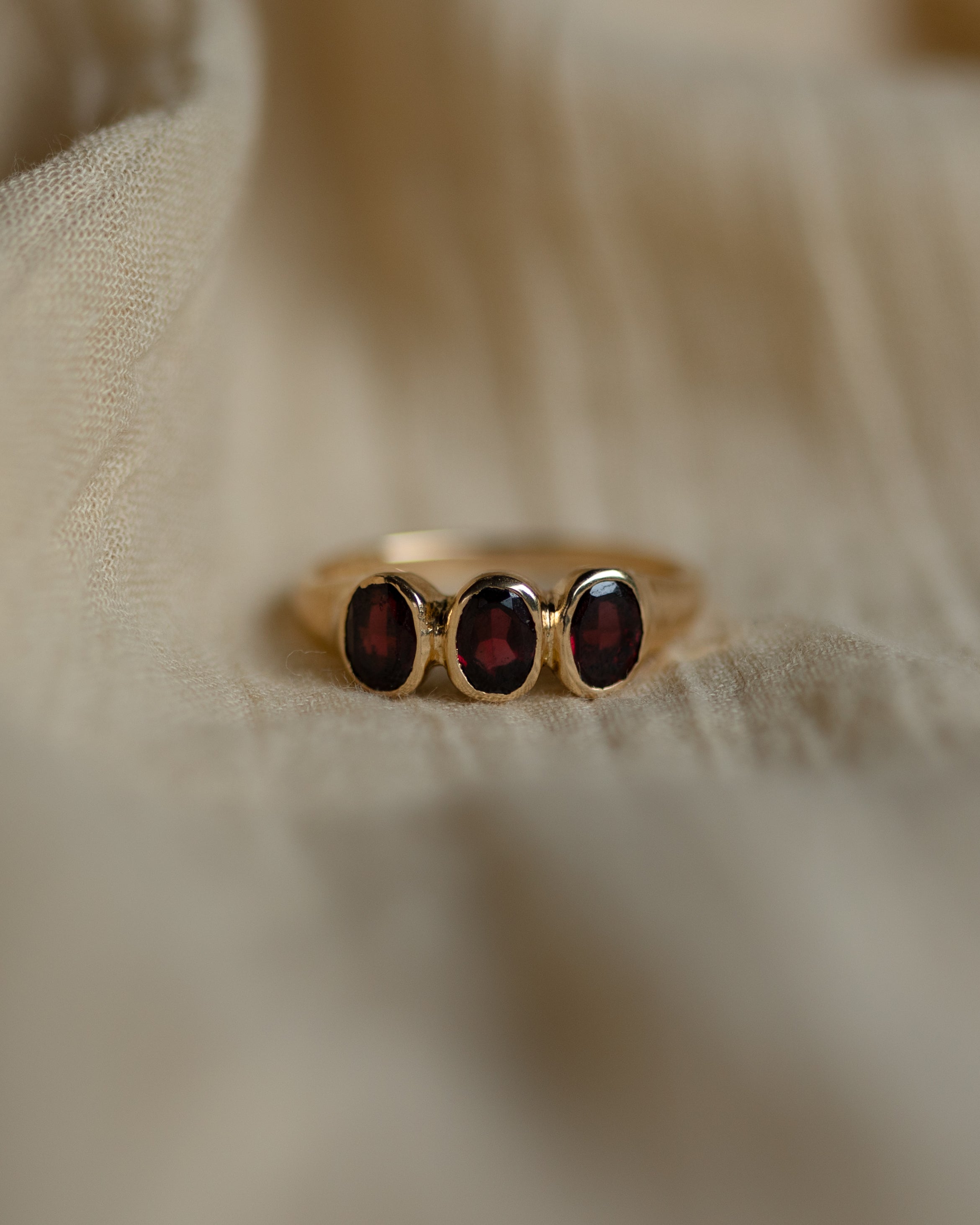 Betina Antique 9ct Gold Garnet Trilogy Ring