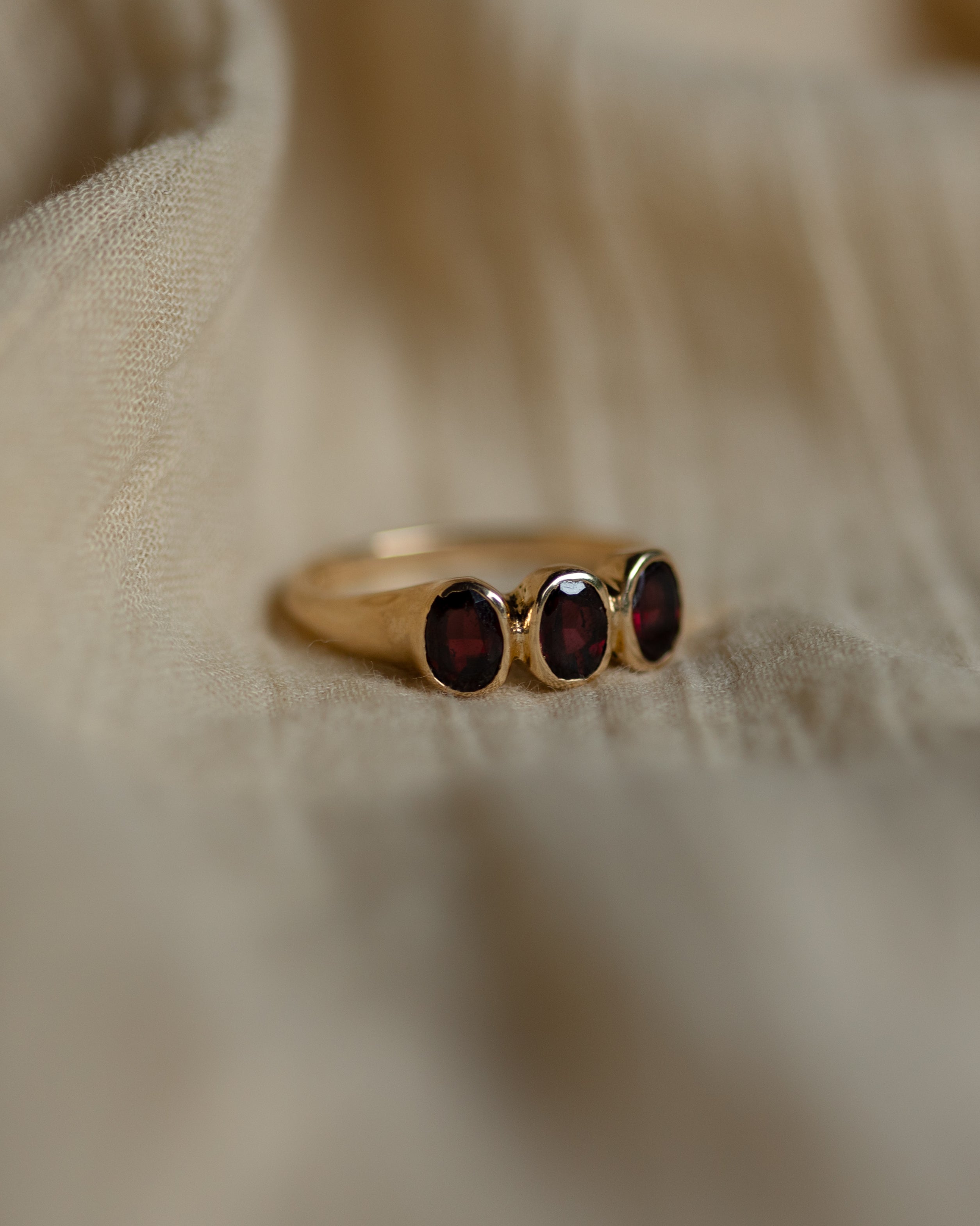 Betina Antique 9ct Gold Garnet Trilogy Ring