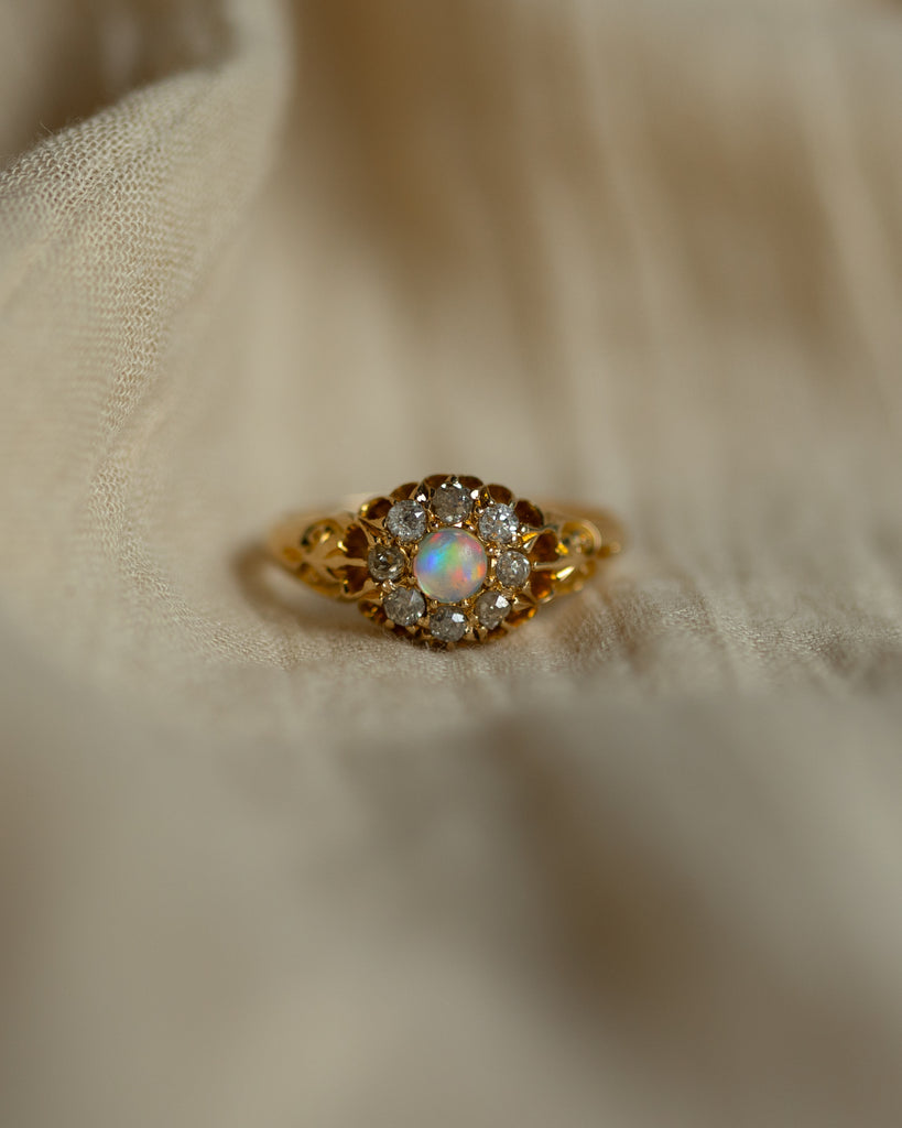 Evelyn 1904 Antique 18ct Gold Opal & Diamond Cluster Ring