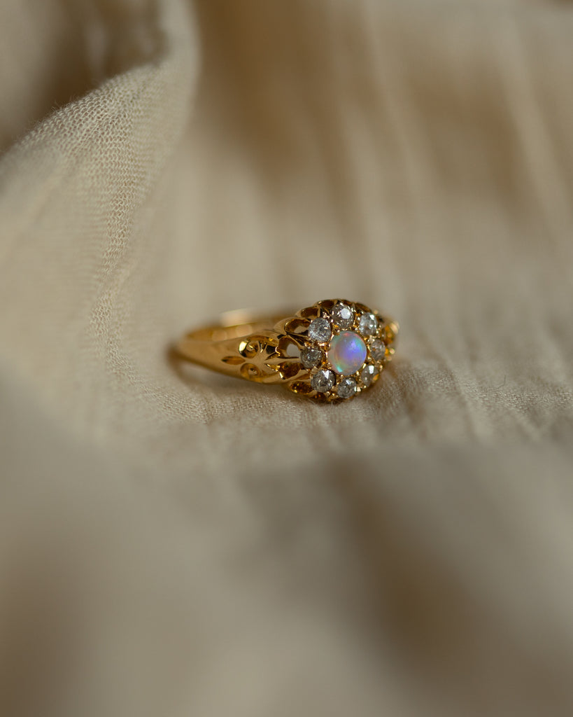 Evelyn 1904 Antique 18ct Gold Opal & Diamond Cluster Ring