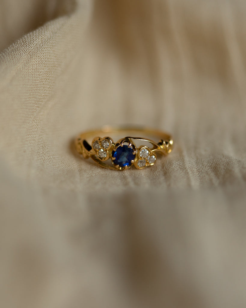 Primrose Antique 18ct Gold Sapphire & Diamond Ring