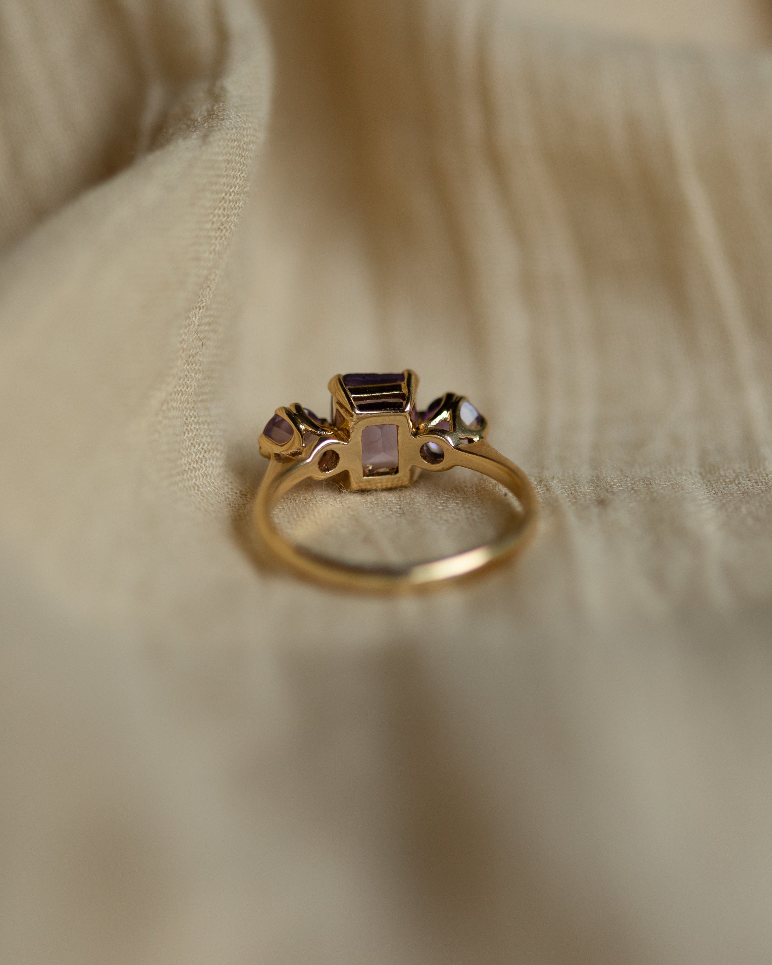 Prudence 1966 Vintage 9ct Gold Amethyst Trilogy Ring