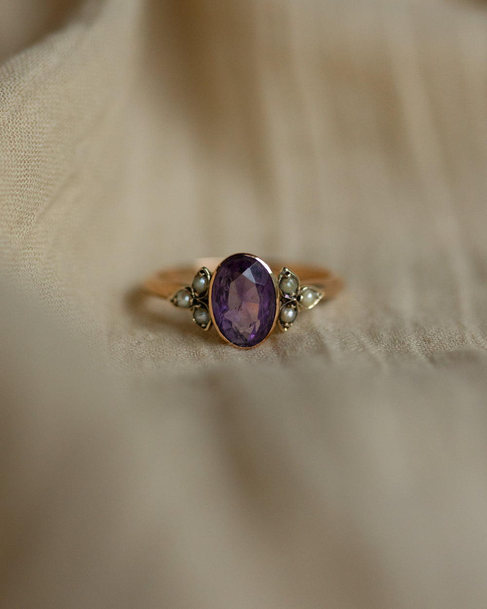 Perla 1916 Antique 9ct Gold Amethyst & Pearl Ring