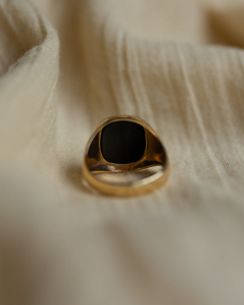 Irma 1973 Vintage 9ct Gold Black Onyx Signet Ring