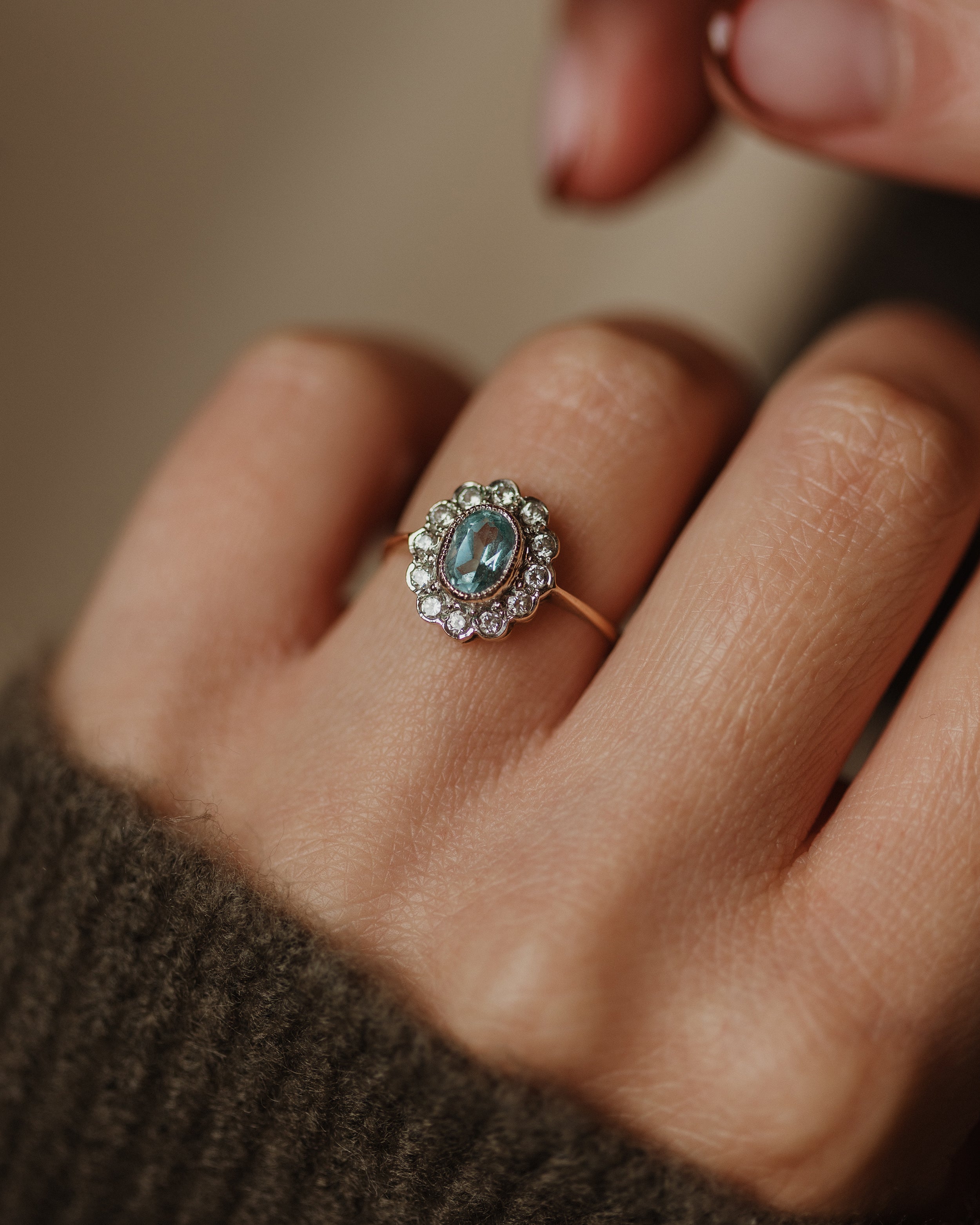 Image of Claire 1992 Vintage 9ct Gold Blue Topaz & CZ Cluster Ring