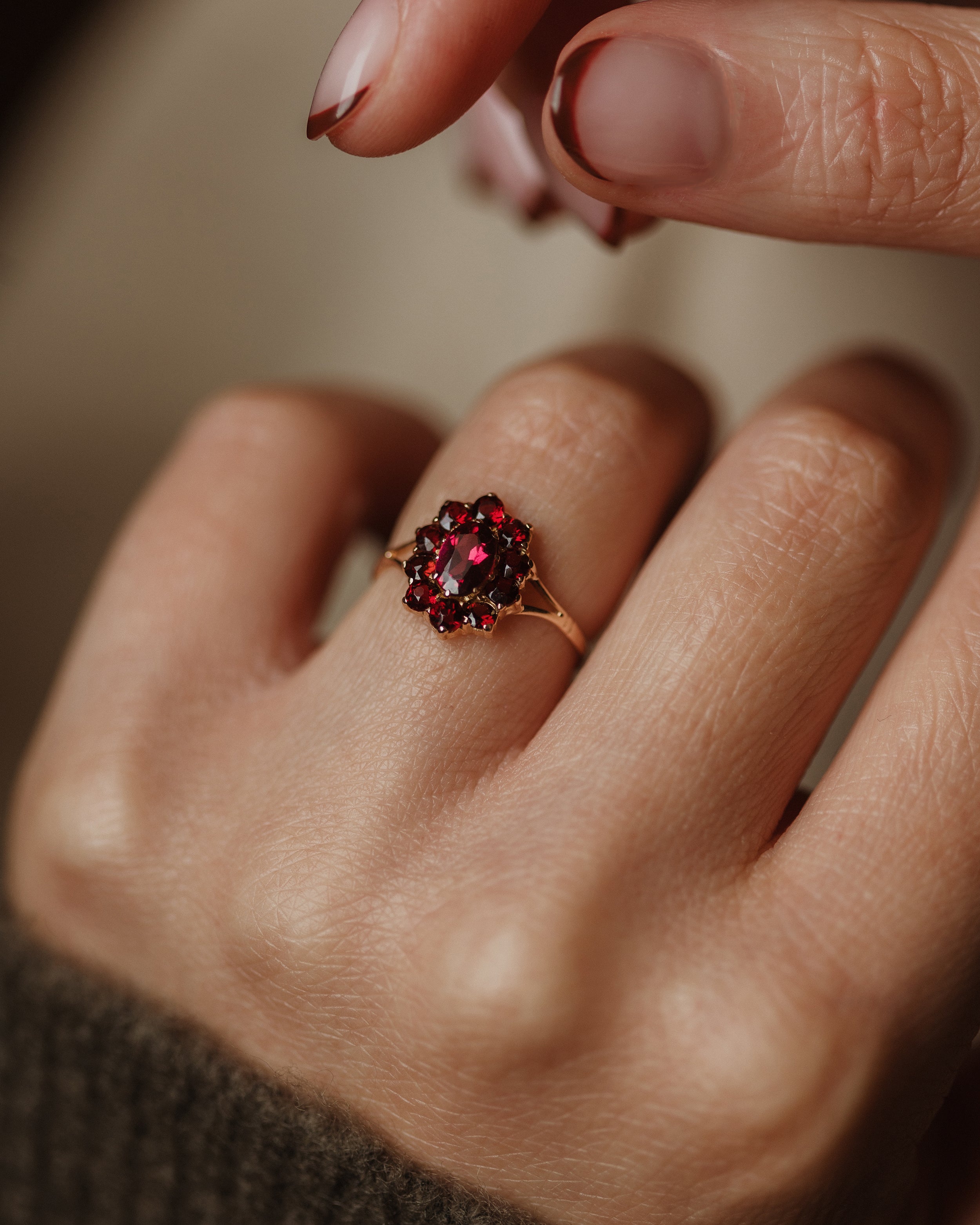 Image of Honour Antique 9ct Gold Garnet Cluster Ring