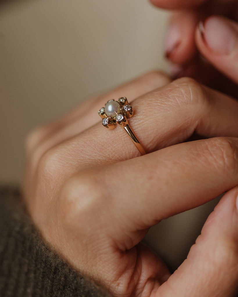 Eugenia Antique 18ct Gold Pearl & Diamond Starburst Cluster Ring