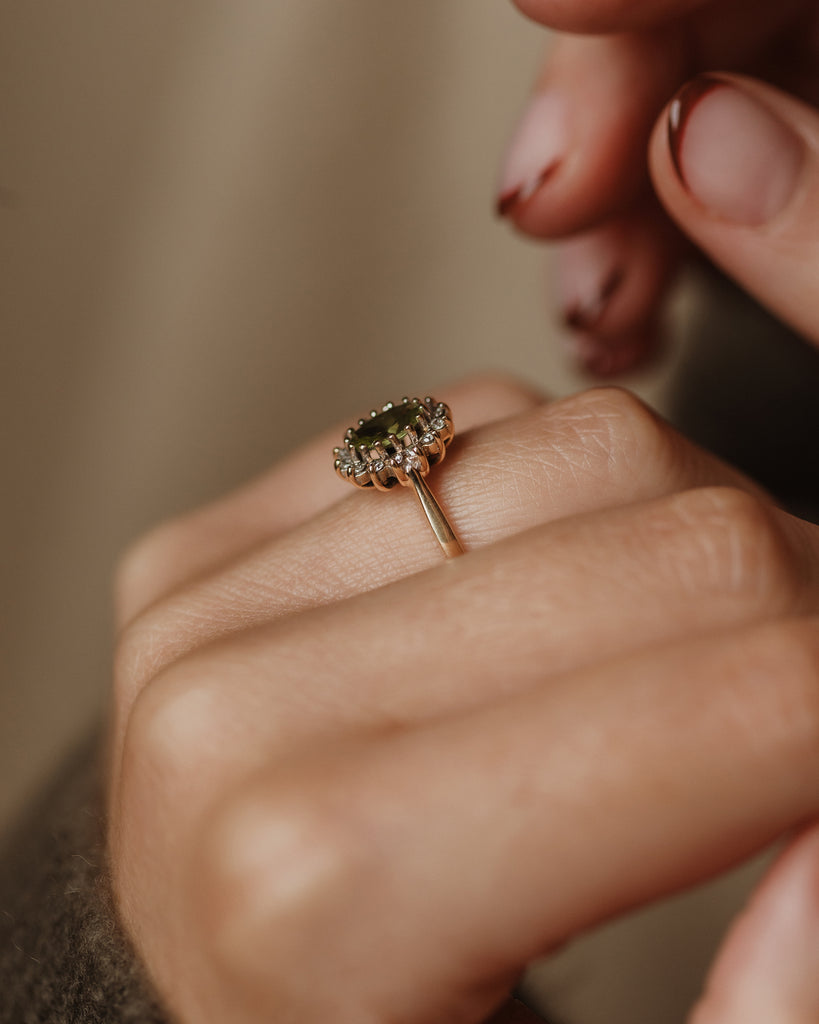 Liliana Vintage 9ct Gold Peridot & Diamond Cluster Ring