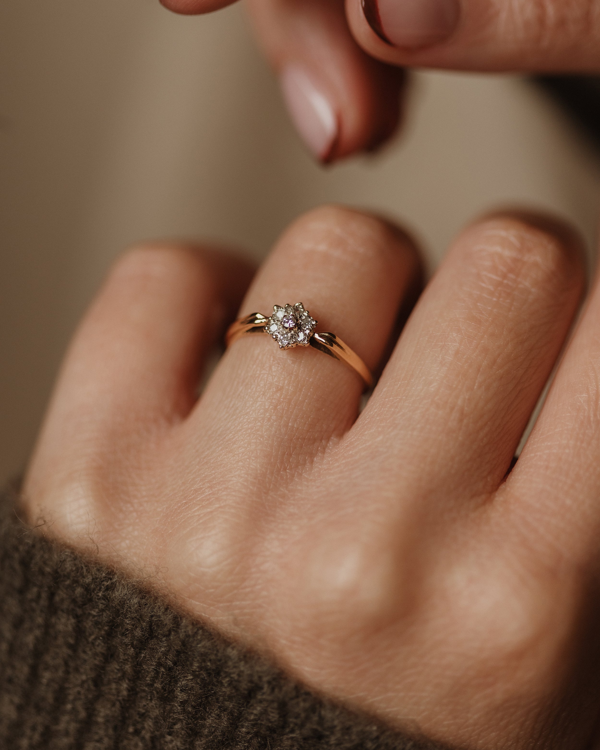 Image of Agnes 1984 Vintage 9ct Gold Diamond Cluster Ring