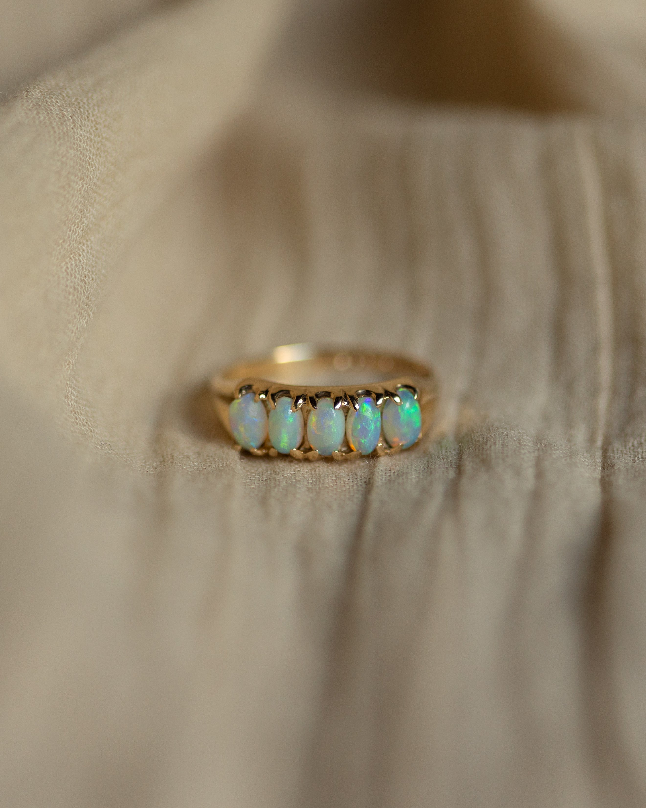 Image of Jeanne 1978 Vintage 9ct Gold Opal Five Stone Ring