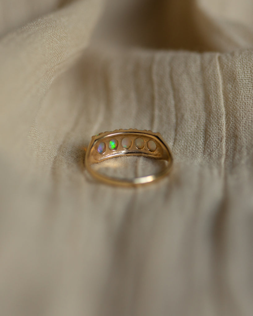 Jeanne 1978 Vintage 9ct Gold Opal Five Stone Ring