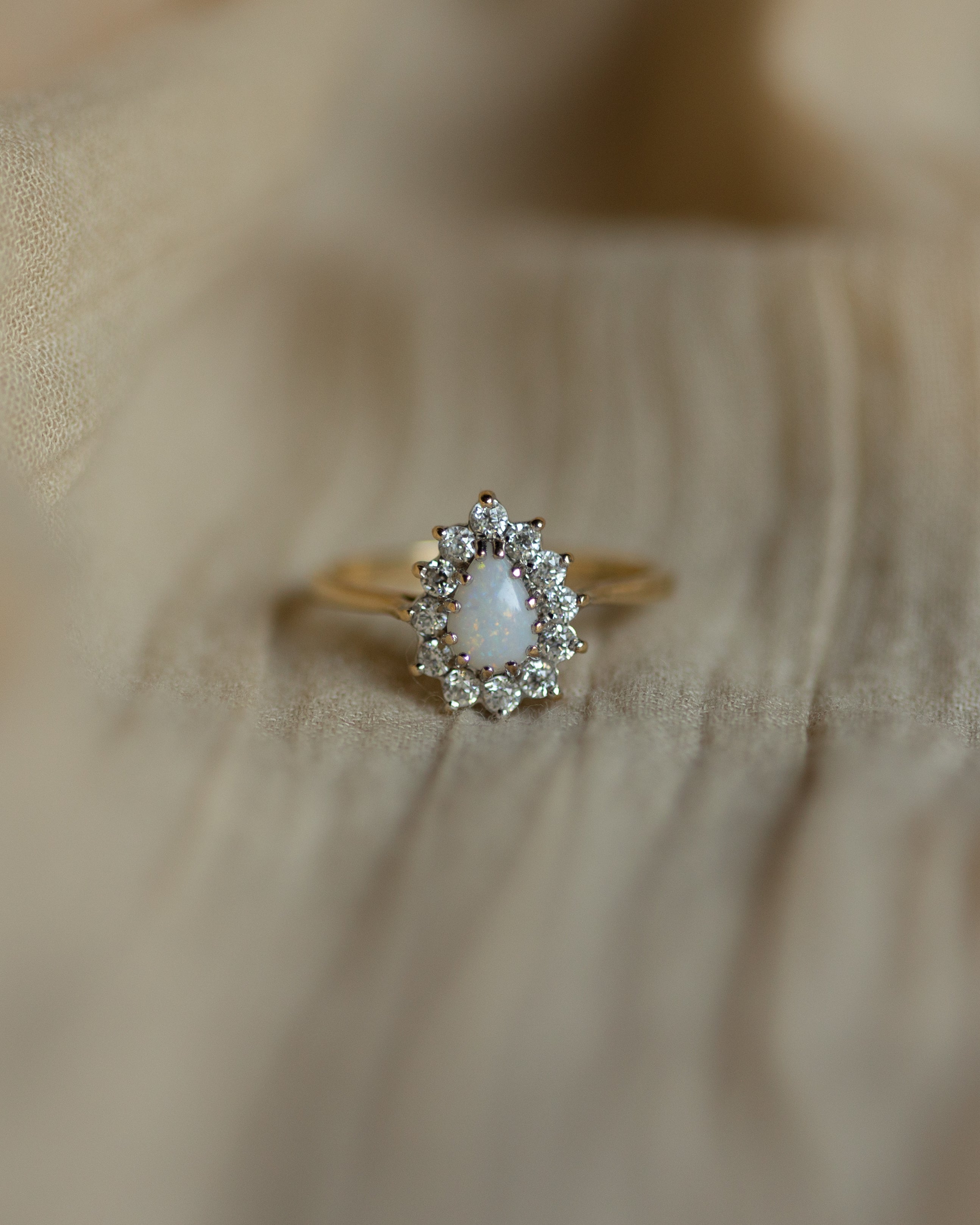 Image of Faye 1989 Vintage 9ct Gold Opal & CZ Pear Cluster Ring