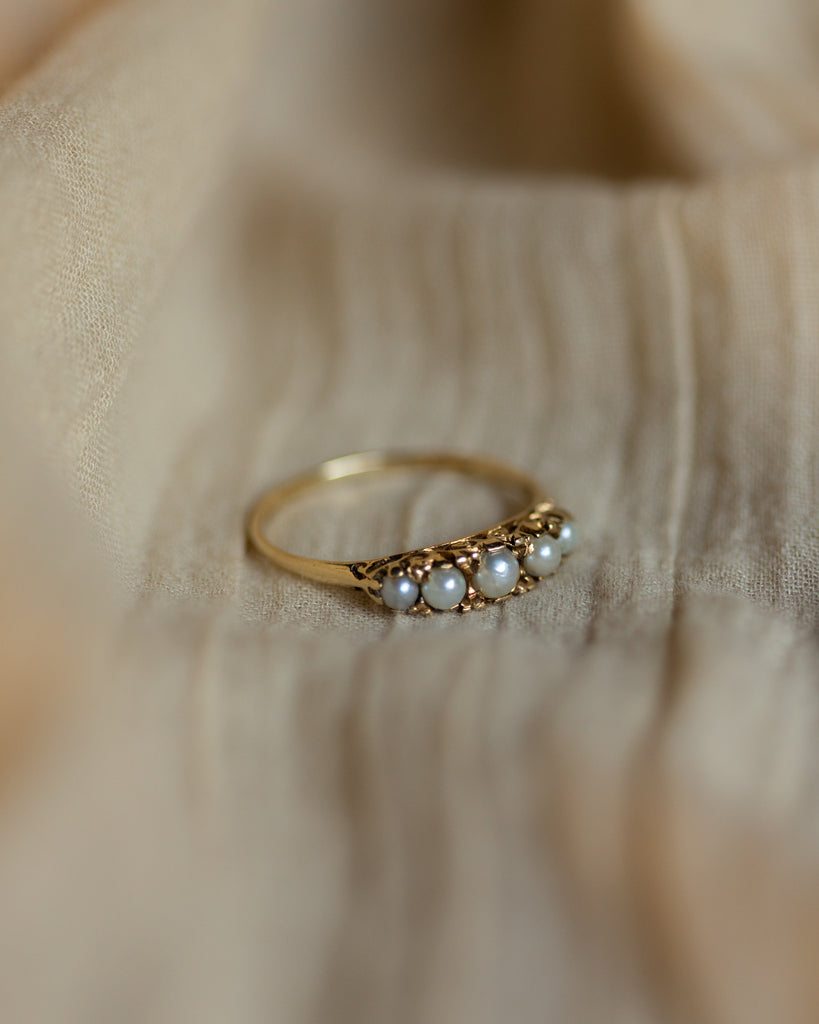 Bessie Vintage 9ct Gold Pearl Five Stone Ring