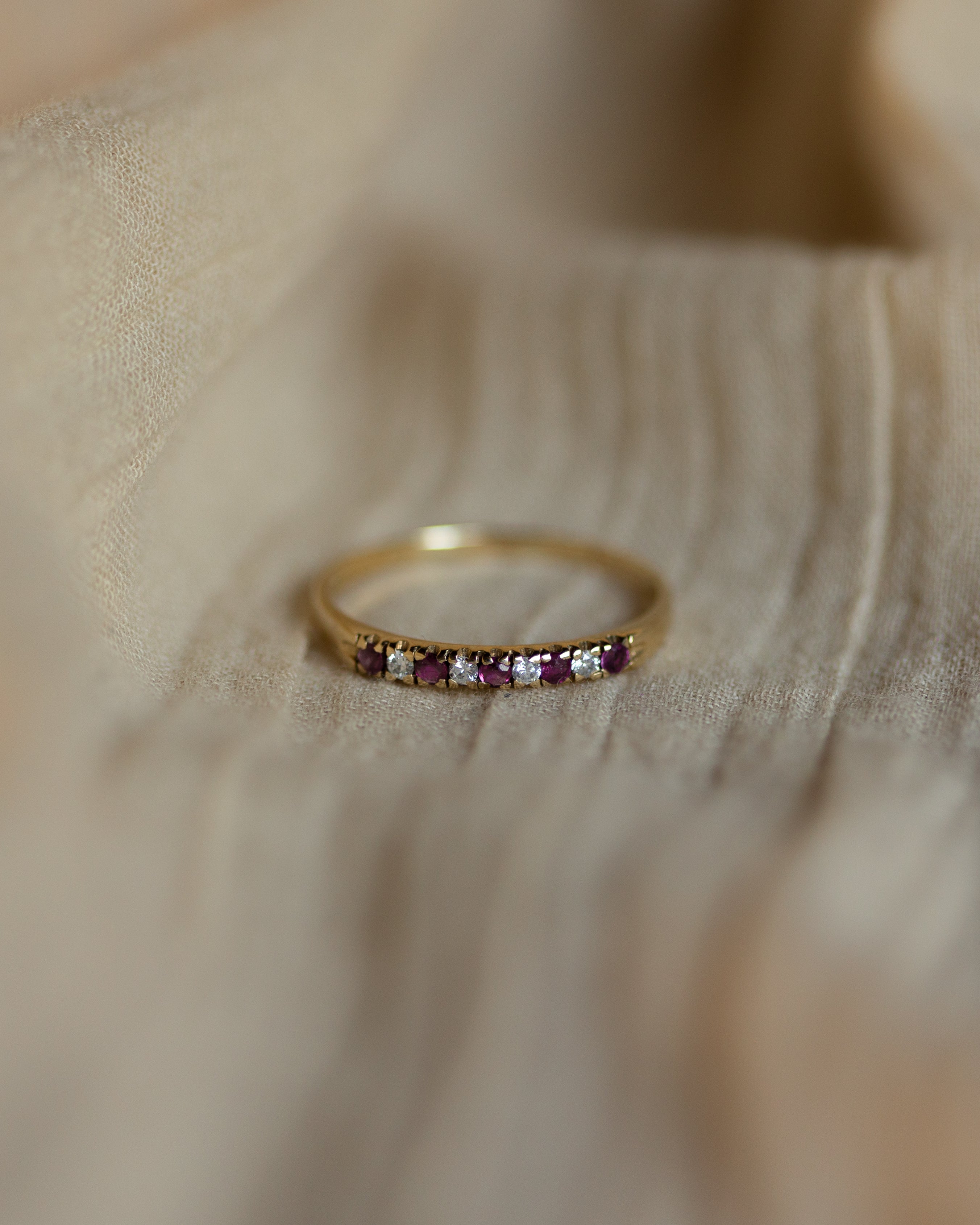 Nettie 1984 Vintage 9ct Gold Ruby & Diamond Half Eternity Ring