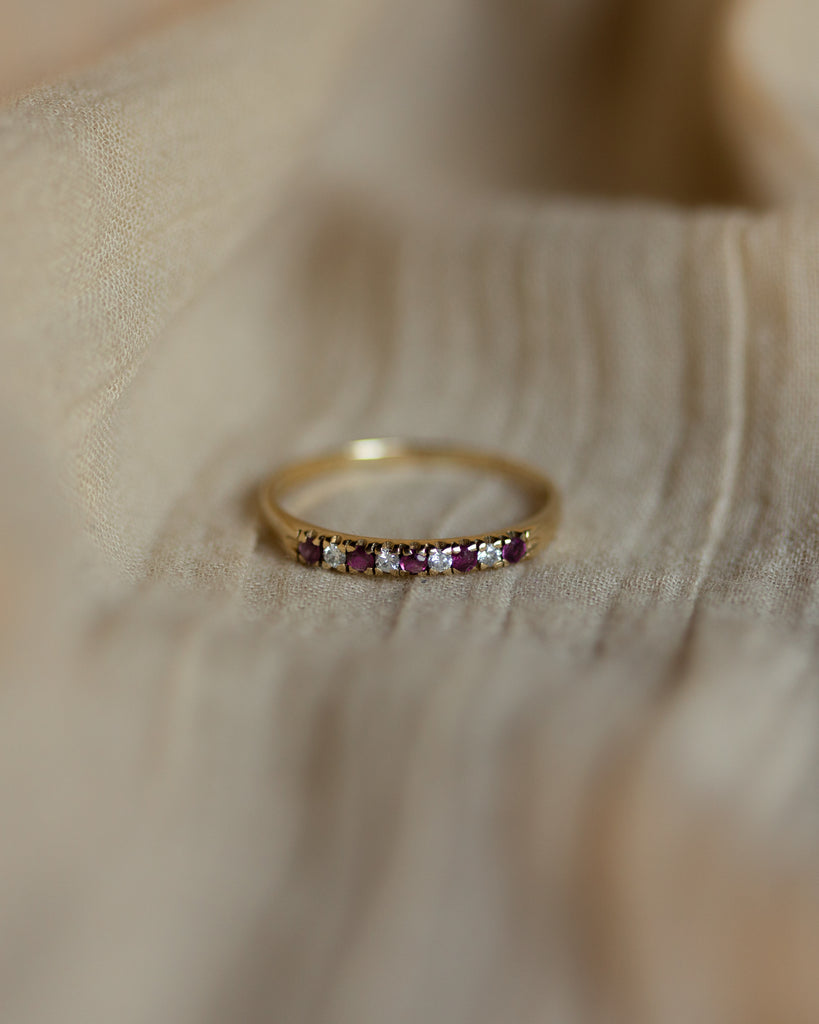 Nettie 1984 Vintage 9ct Gold Ruby & Diamond Half Eternity Ring