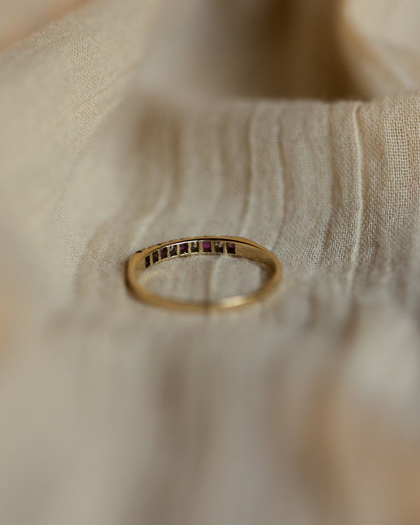 Nettie 1984 Vintage 9ct Gold Ruby & Diamond Half Eternity Ring