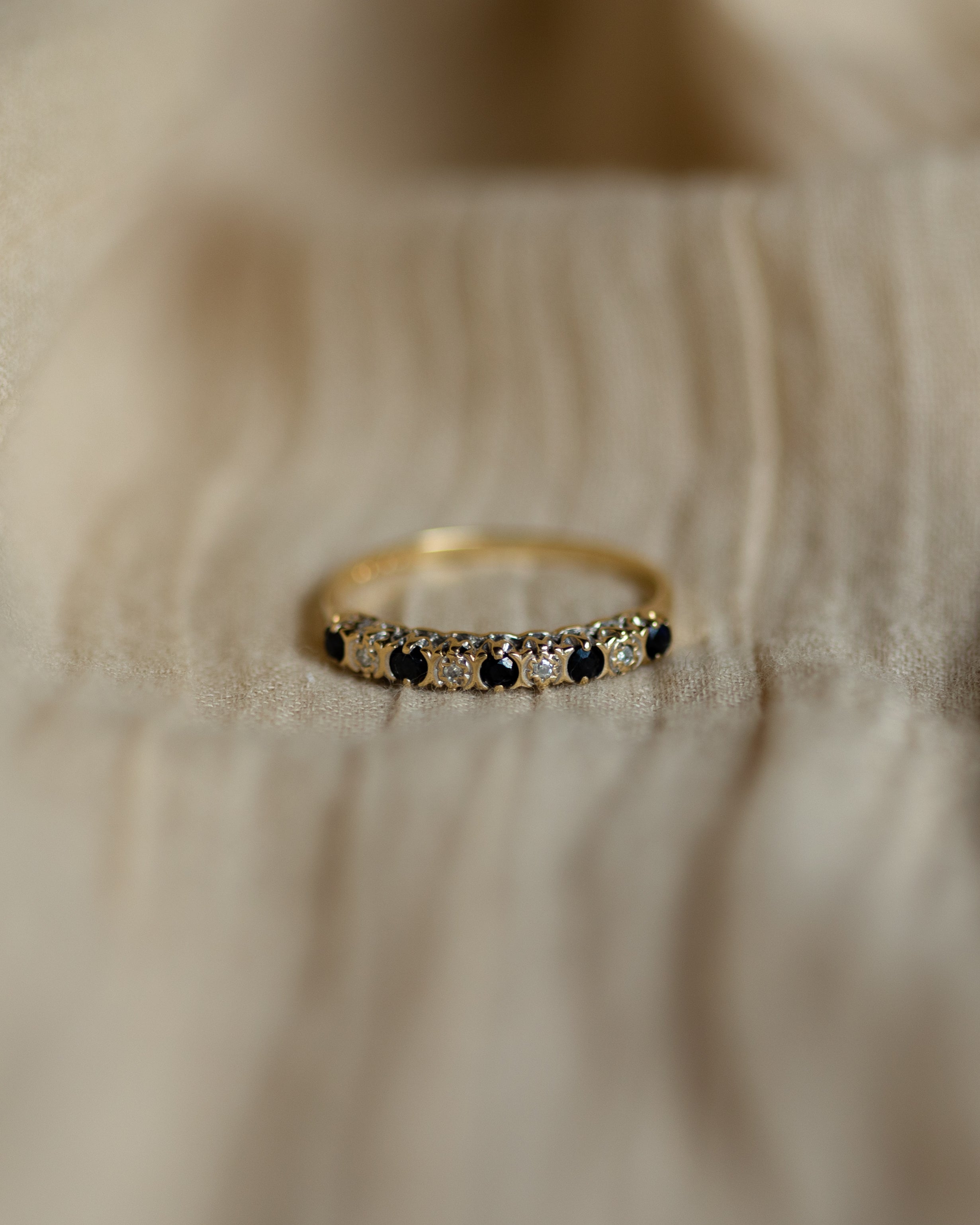 Image of Magda 1989 Vintage 9ct Gold Sapphire & Diamond Half Eternity Ring