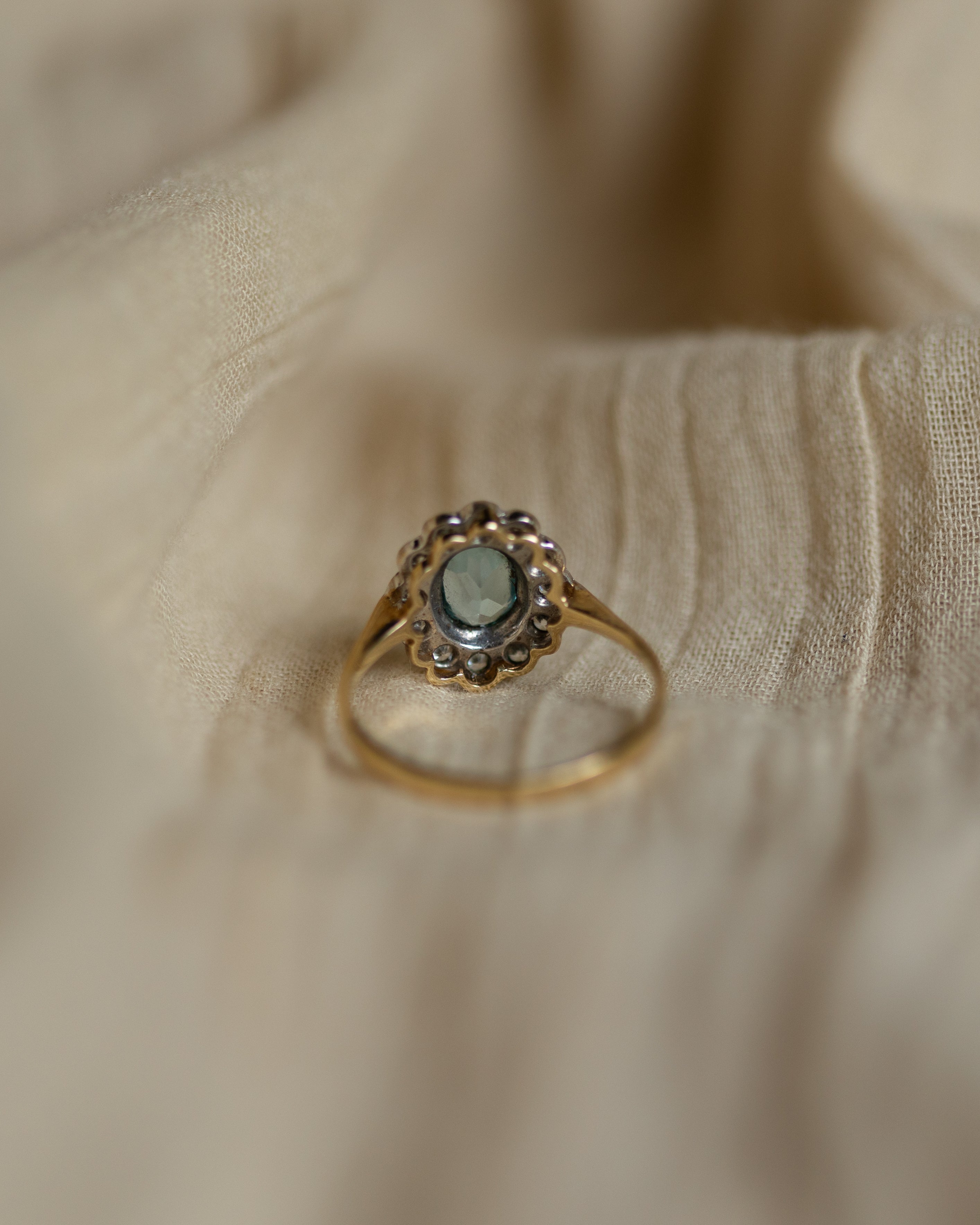 Claire 1992 Vintage 9ct Gold Blue Topaz & CZ Cluster Ring