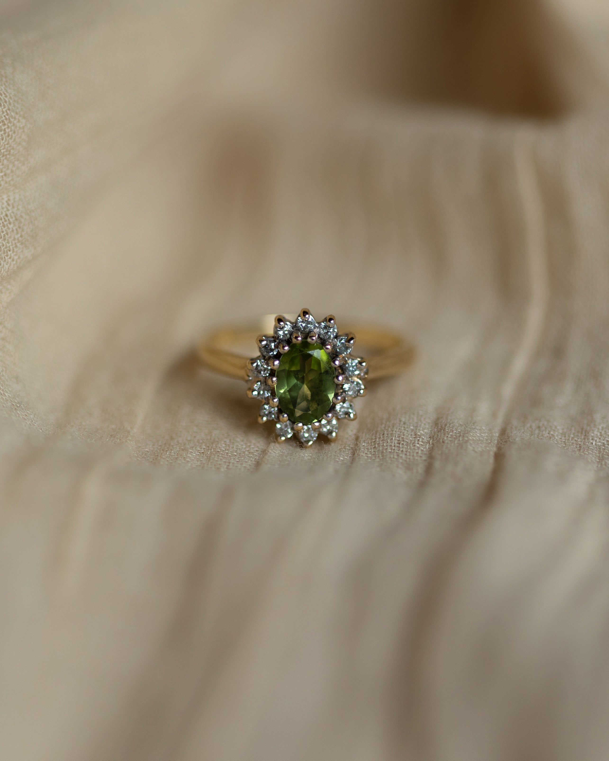 Image of Liliana Vintage 9ct Gold Peridot & Diamond Cluster Ring