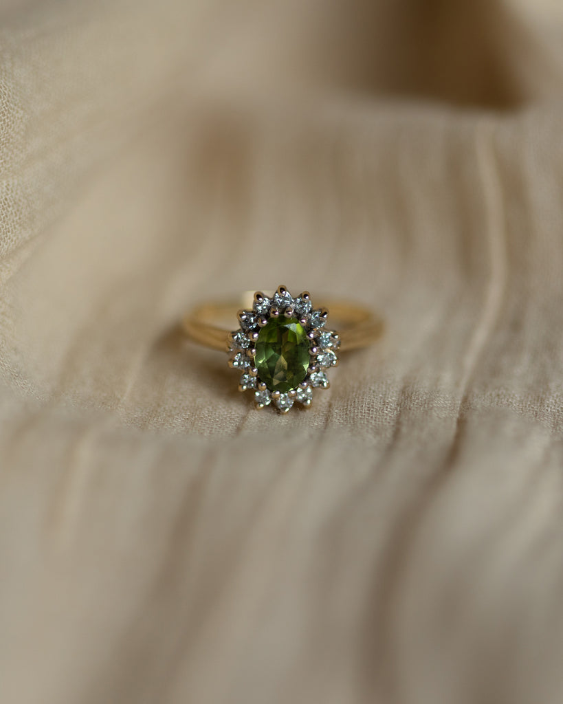 Liliana Vintage 9ct Gold Peridot & Diamond Cluster Ring