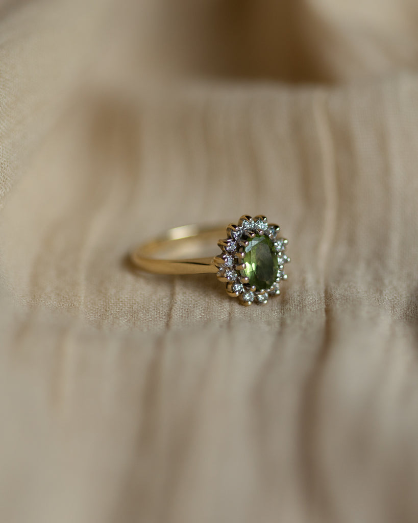 Liliana Vintage 9ct Gold Peridot & Diamond Cluster Ring