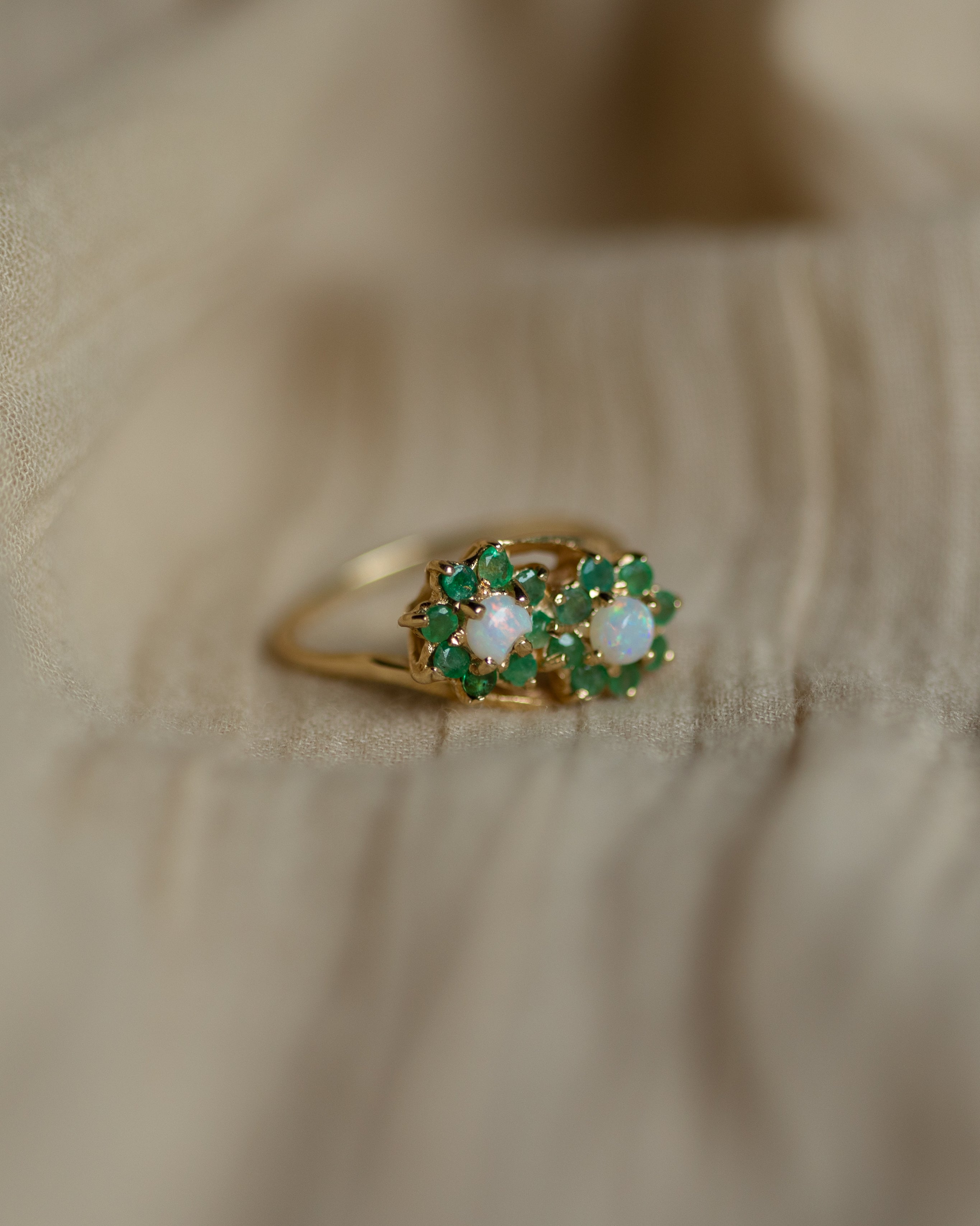 Ina 1977 Vintage 9ct Gold Opal & Emerald Toi Et Moi Cluster Ring