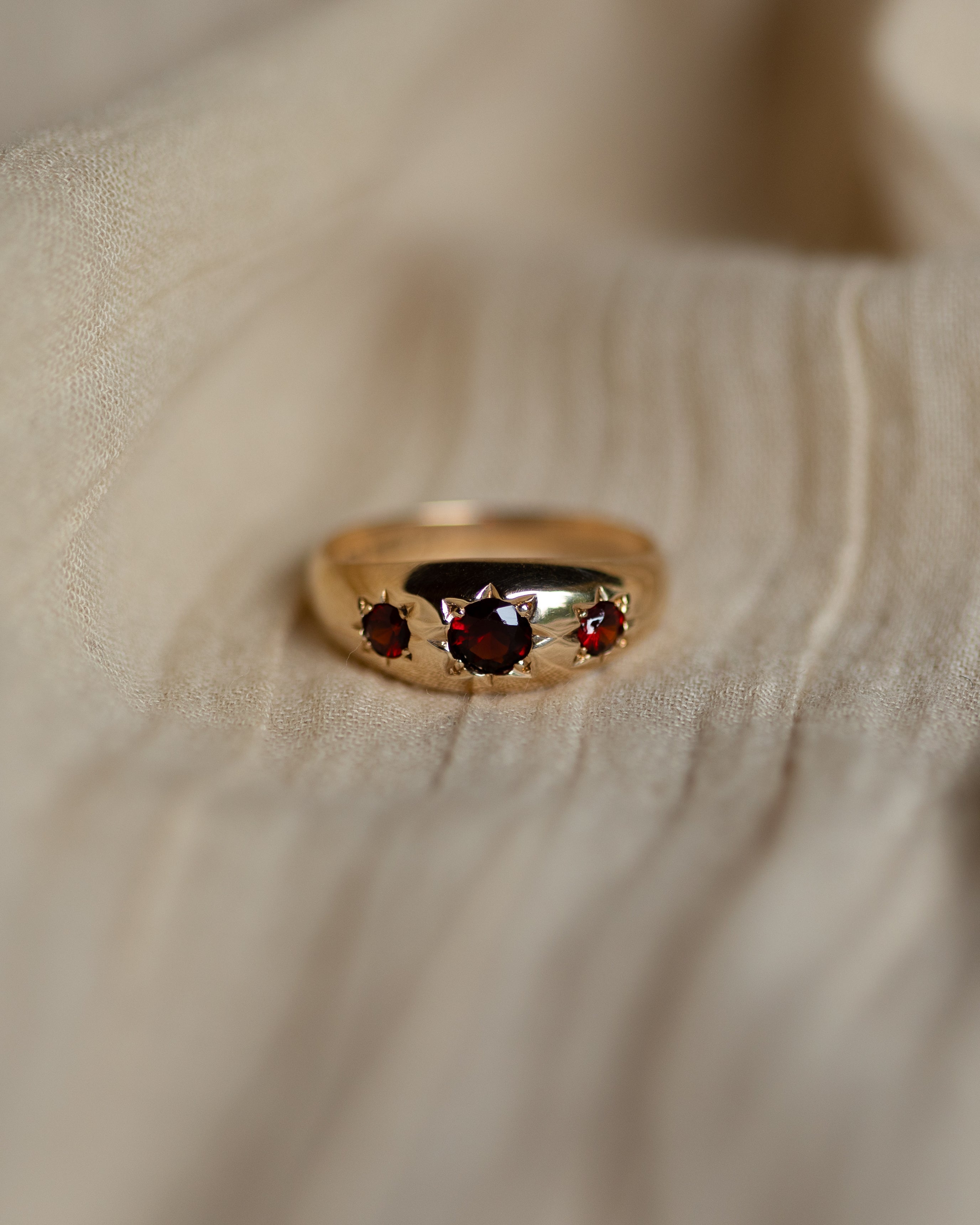 Image of Zadie 1971 Vintage 9ct Gold Garnet Trilogy Ring