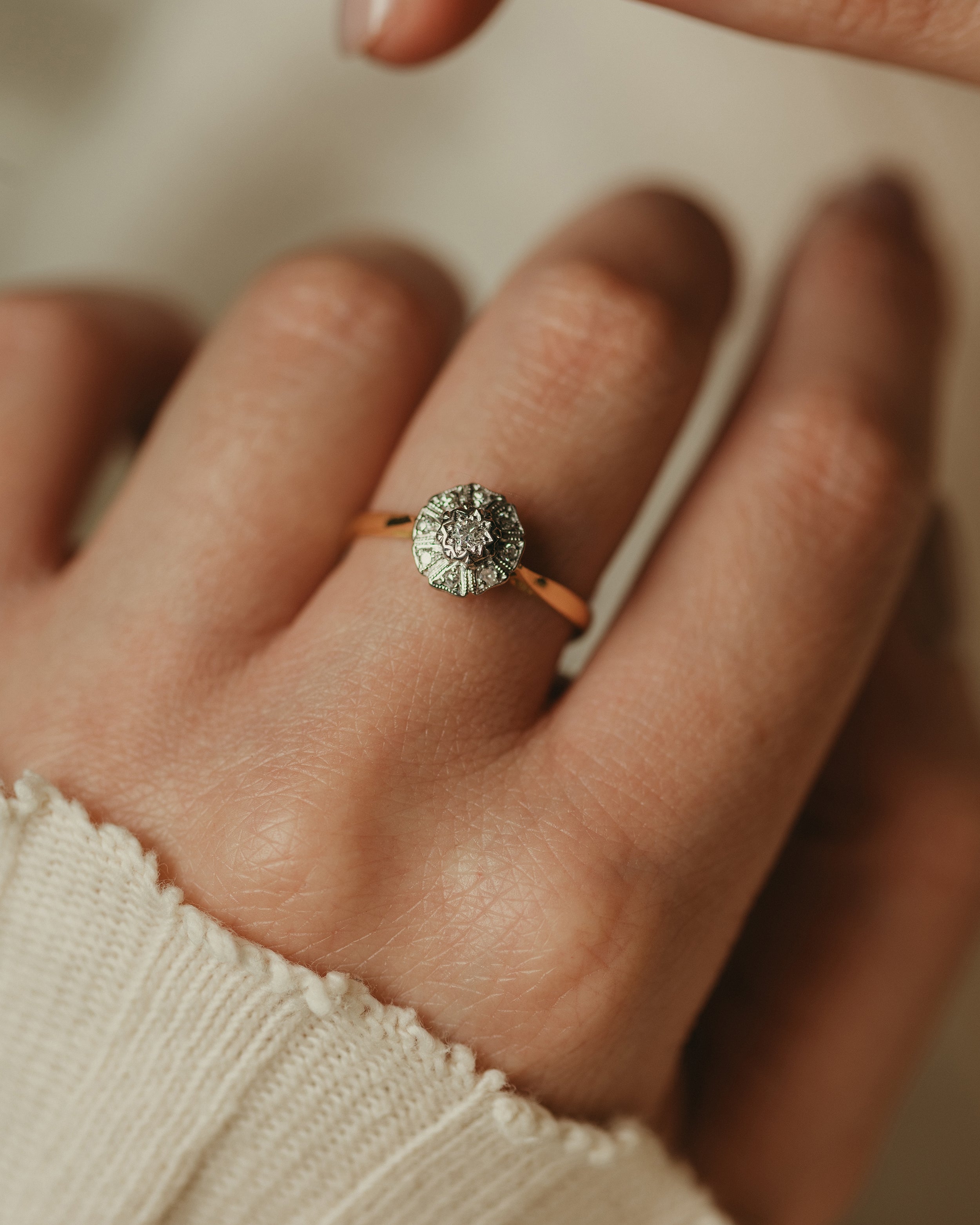 Image of Augusta Antique 18ct Gold Diamond Cluster Ring