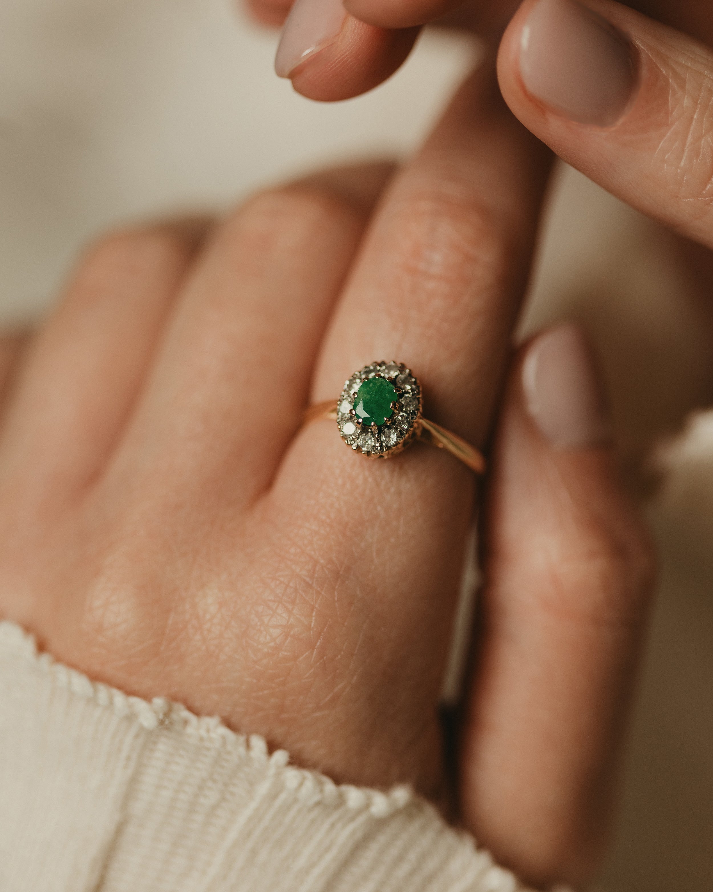 Jessica 1984 Vintage 9ct Gold Emerald & Diamond Cluster Ring