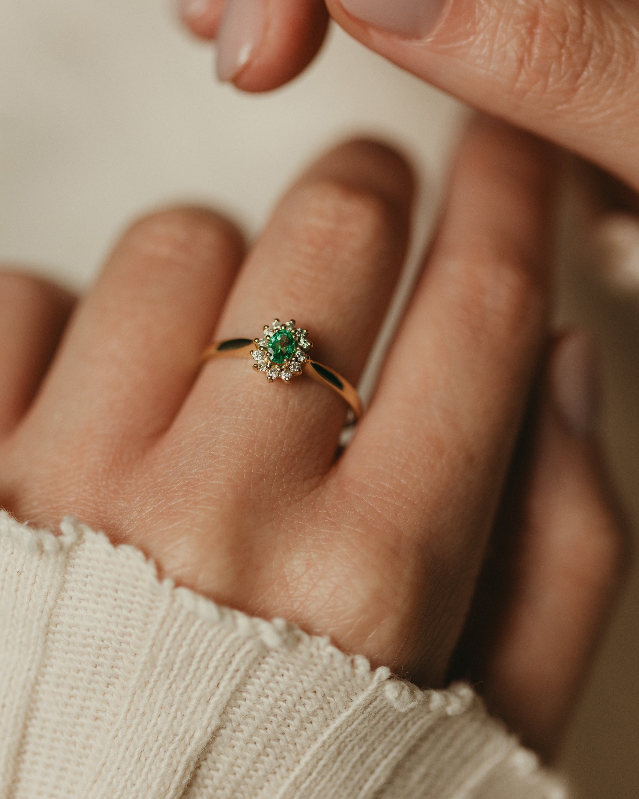 Image of Mariam Vintage 18ct Gold Emerald & Diamond Cluster Ring