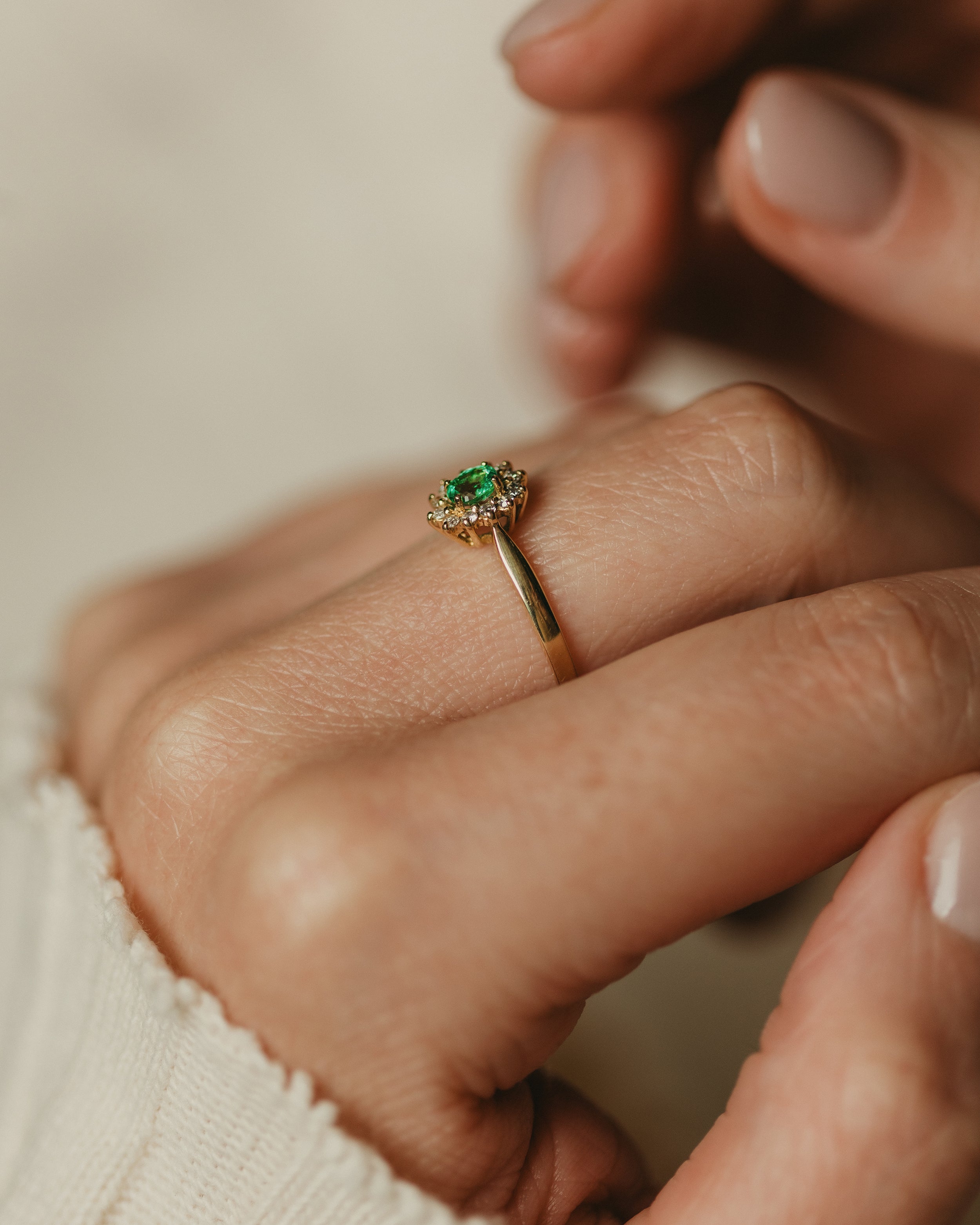 Mariam Vintage 18ct Gold Emerald & Diamond Cluster Ring