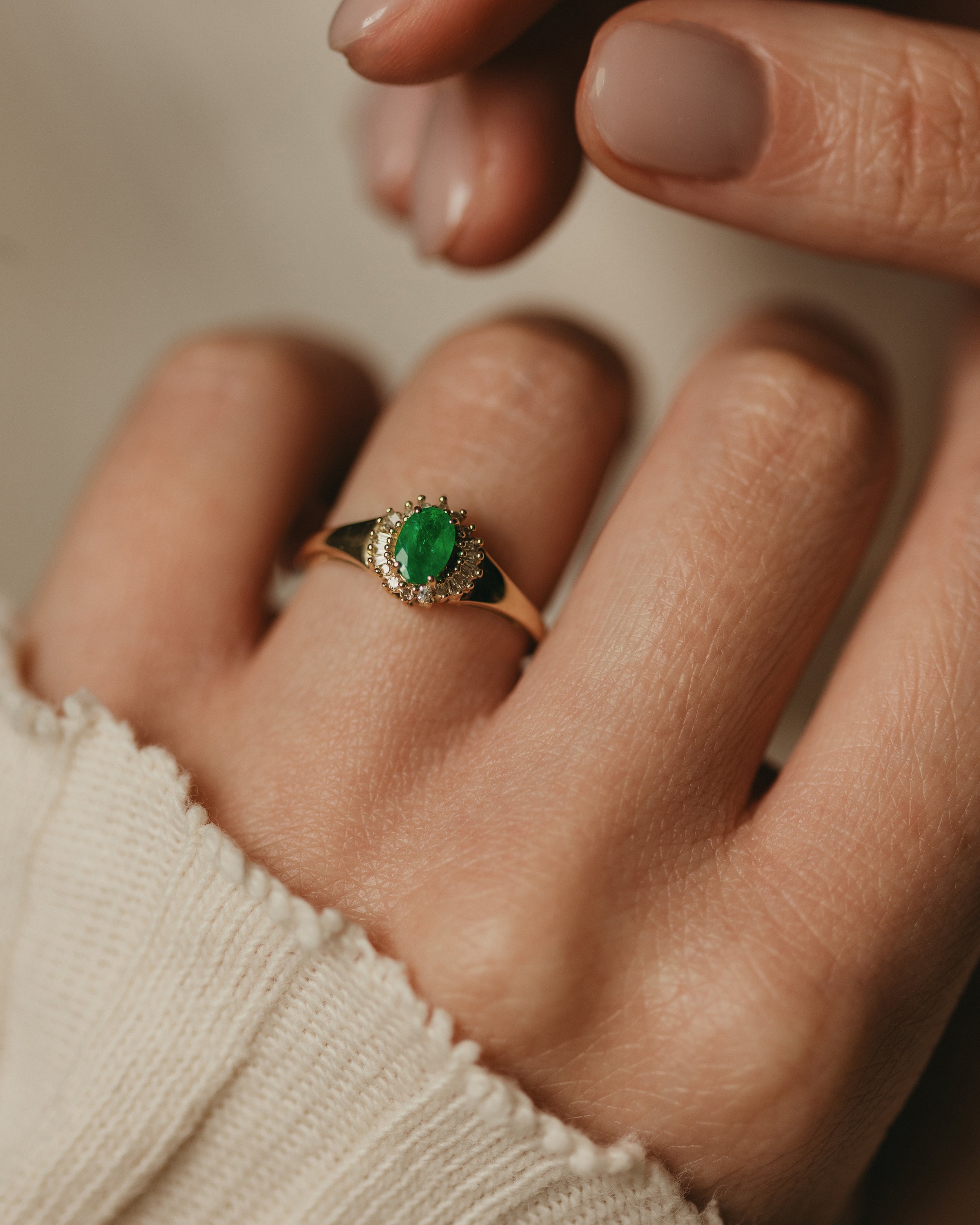 Image of Thandi Vintage 9ct Gold Emerald & Diamond Cluster Ring