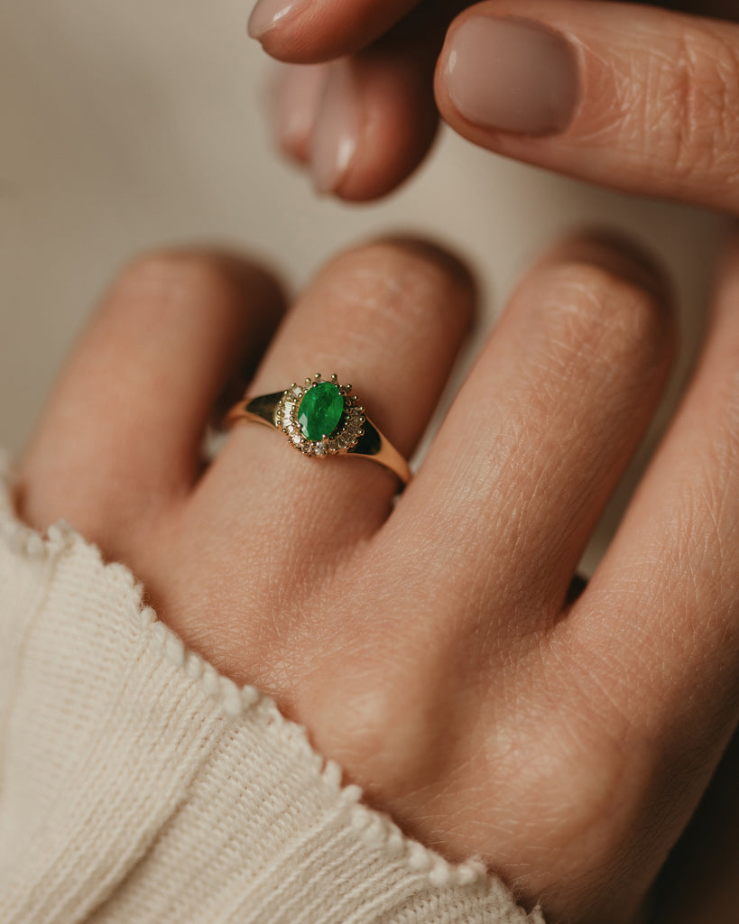 Thandi Vintage 9ct Gold Emerald & Diamond Cluster Ring