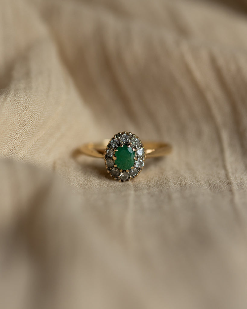 Jessica 1984 Vintage 9ct Gold Emerald & Diamond Cluster Ring