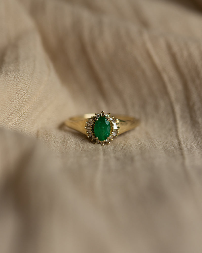 Thandi Vintage 9ct Gold Emerald & Diamond Cluster Ring