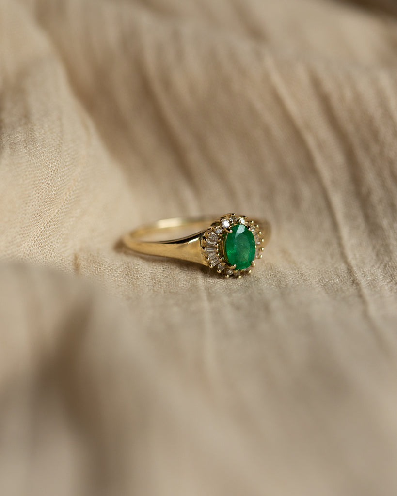 Thandi Vintage 9ct Gold Emerald & Diamond Cluster Ring